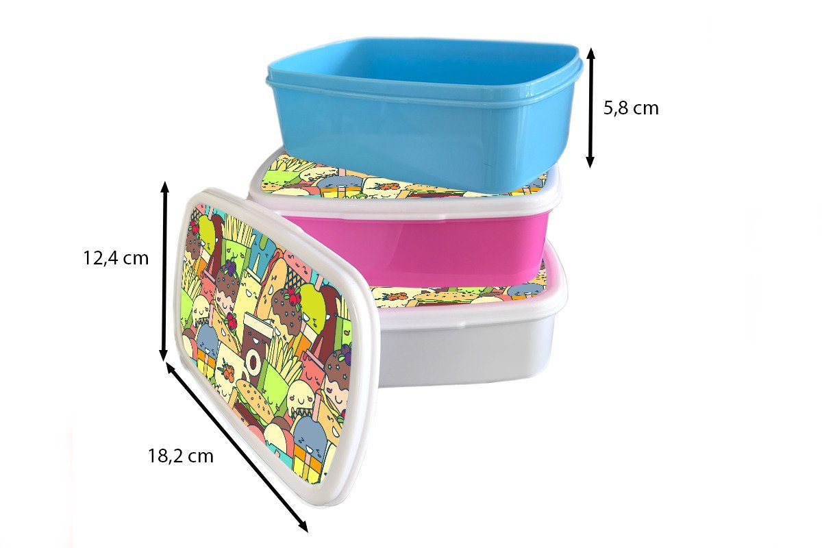 MuchoWow Lunchbox Kawaii Mädchen für Kunststoff, Muster (2-tlg), für Brotbox - Fast weiß Brotdose, Jungs Kinder und und - Food, Erwachsene