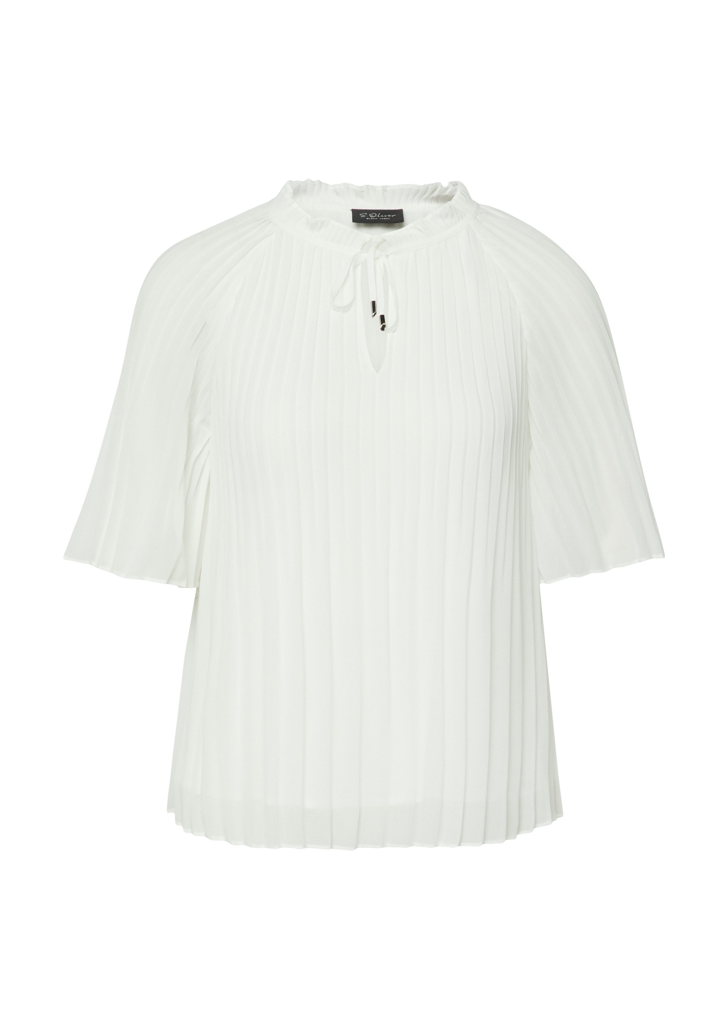 s.Oliver BLACK LABEL Plisseebluse mit Plissee, bedruckte Optik, pflegeleicht, hüftlange Passform