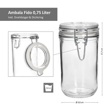 Bormioli Rocco Vorratsglas 6er Set Ambala Fido Einmachglas rund 75cl, Glas