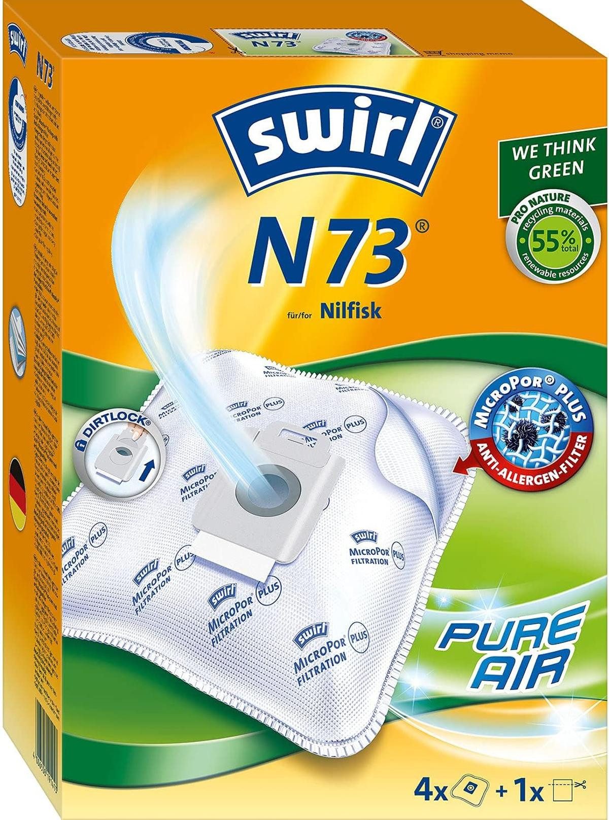 Melitta Staubsaugerbeutel Swirl N73 MicroPor Plus Staubsauger Beutel Nilfisk 4er Pack +1 Filter