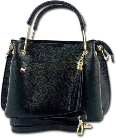 FLORENCE Umhängetasche Florence Umhängetasche Damen Handtasche (Handtasche, Handtasche), Damen Tasche Echtleder schwarz, Made-In Italy