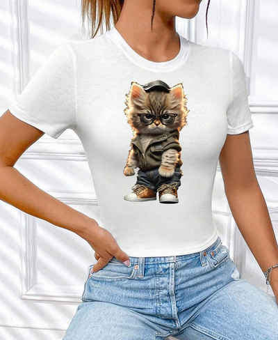 RMK Print-Shirt Damen Shirt kurzarm Rundhalsshirt coolen "Lederjacke Teddy Bär" in Unifarbe, mit lizenziertem Print, aus Baumwolle