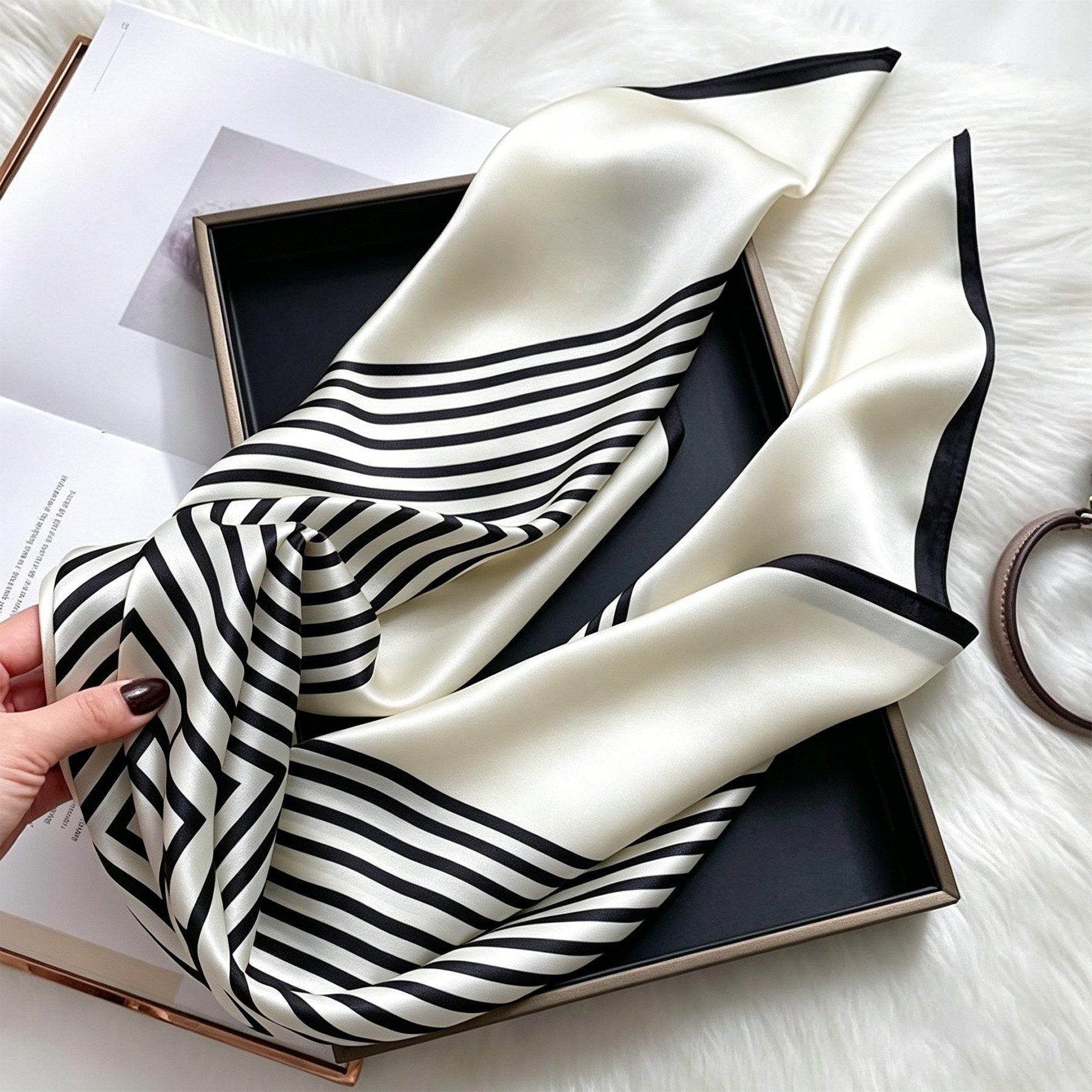 Mutig Modetuch Nickituch,Damen Herren Seidentuch, Punkte-Muster, Modetuch, (weiches Satin Tuch für Frühling & Sommer, Mode, vielseitiges, Bandana, Kopftuch, 70x70cm), für Büro, Abend oder Alltag, Alltag, Reisen und Geschenkideen