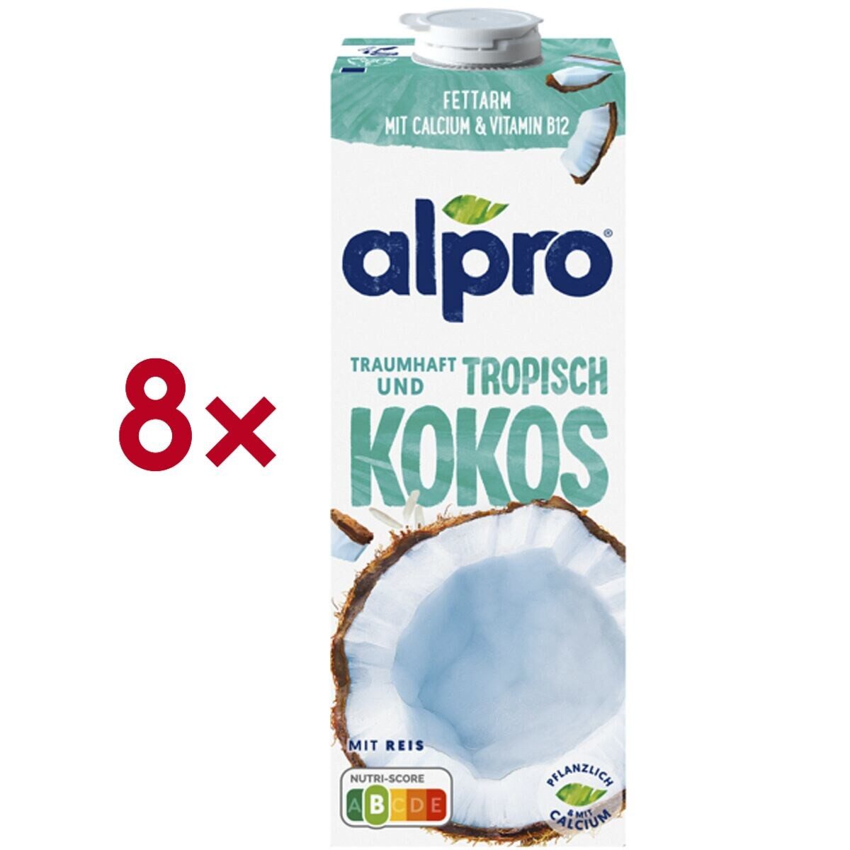 Alpro Pflanzenmilch Kokosnussdrink Original, 8x 1 Liter Kokosdrink mit Reis