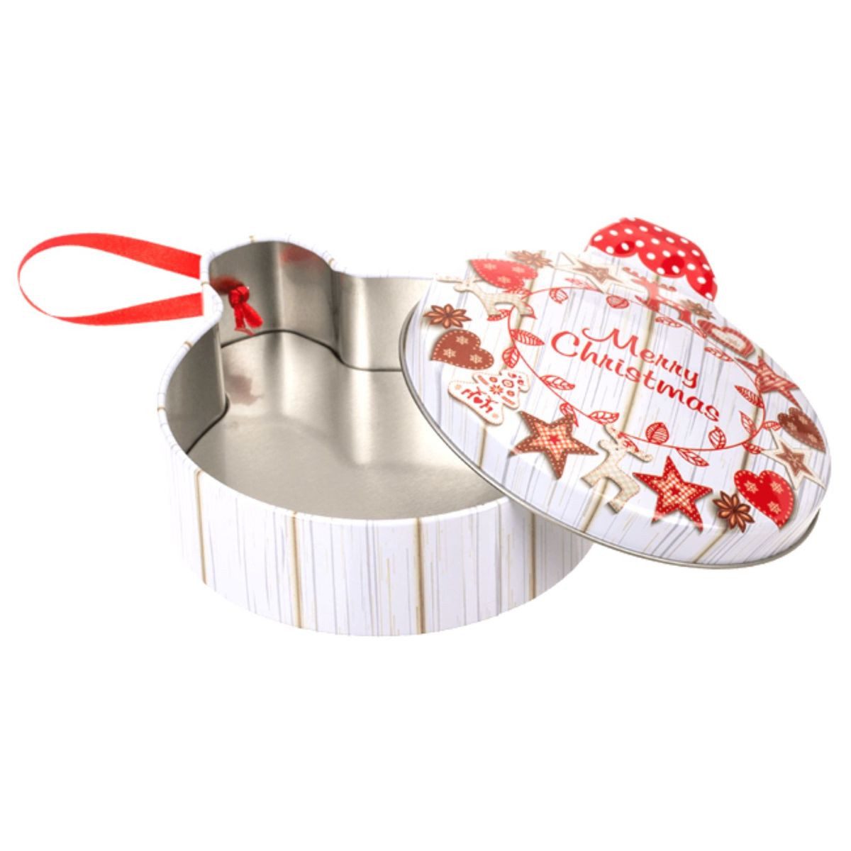OOTB Vorratsdose Blechdose mit Weihnachtsmotiv Christbaumkugel ca. 14 x 12 cm Keksdose, Stahlblech, inkl. Aufhängung