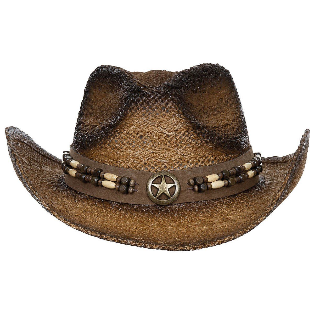 mit braun-schwarz Hutband, FoxOutdoor "Tennessee", Hutband Style mit Strohhut, Western Strohhut