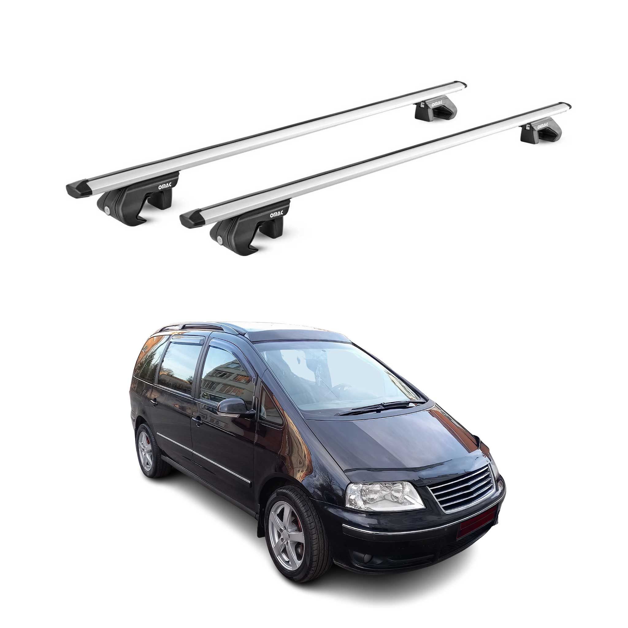 OMAC Dachträger Alu Grundträger für VW Sharan 7M 7N 1995-2020 5 türig Silber ABE 2x (2-St), Wasserbeständig,Abnehmbar,Multifunktional,Leichtgewichtig