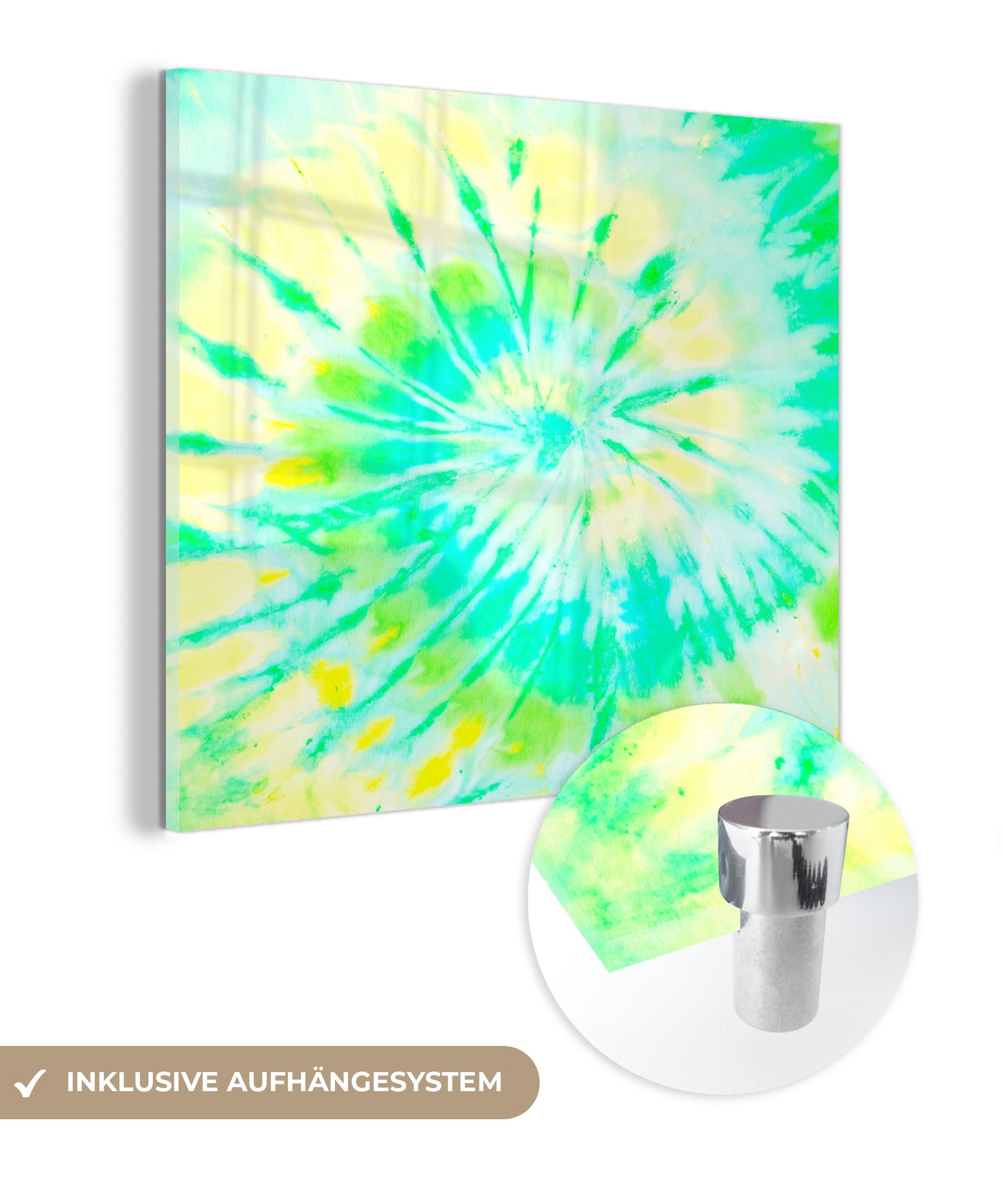 MuchoWow Acrylglasbild Sommer - Krawattenfärbung - Gelb, (1 St), Glasbilder - Bilder auf Glas Wandbild - Foto auf Glas - Wanddekoration