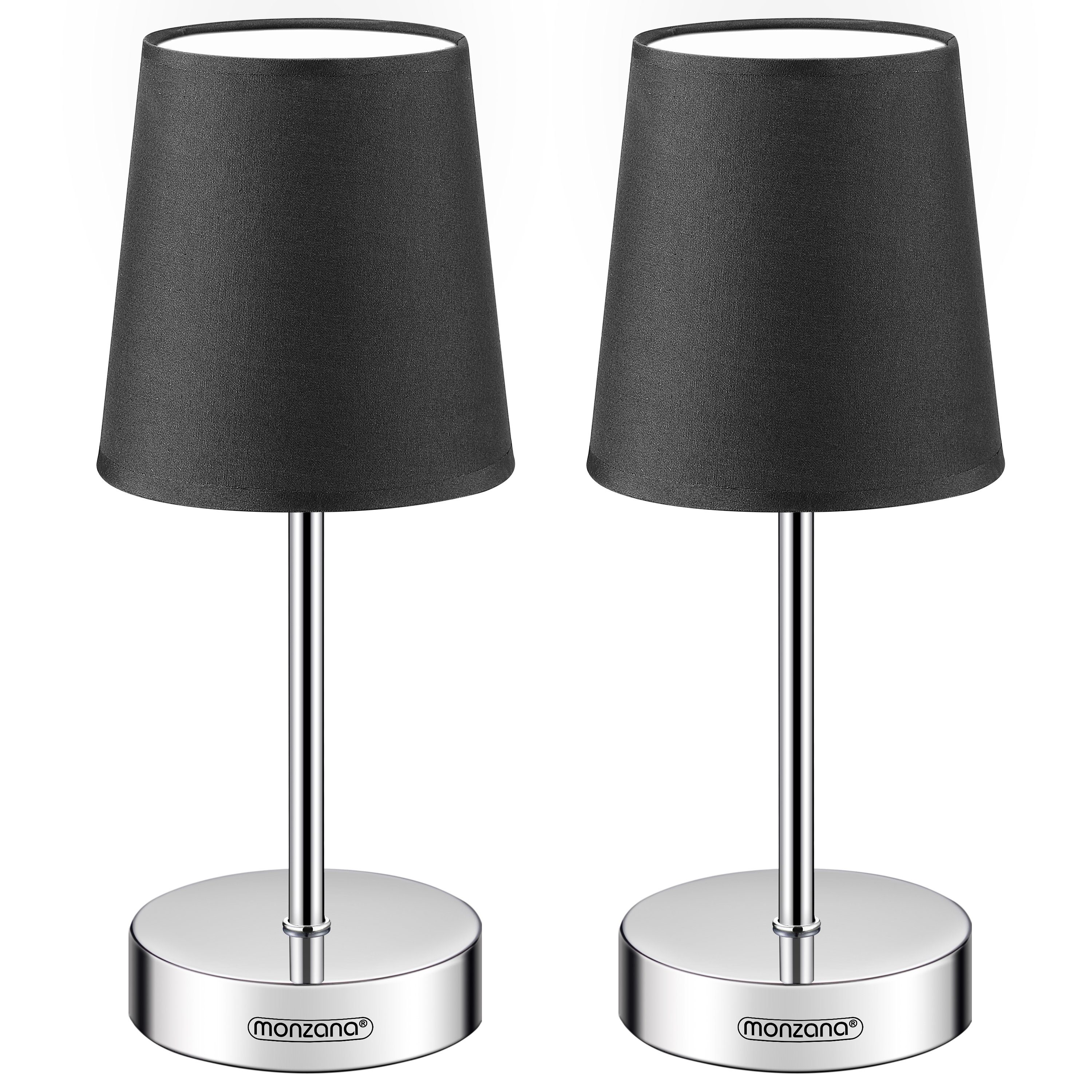 monzana Tischleuchte Lumiere, Anthrazit 2er Set, 2er Set 32 cm Stoffschirm E14 Chrom Metall Wohnzimmer Büro