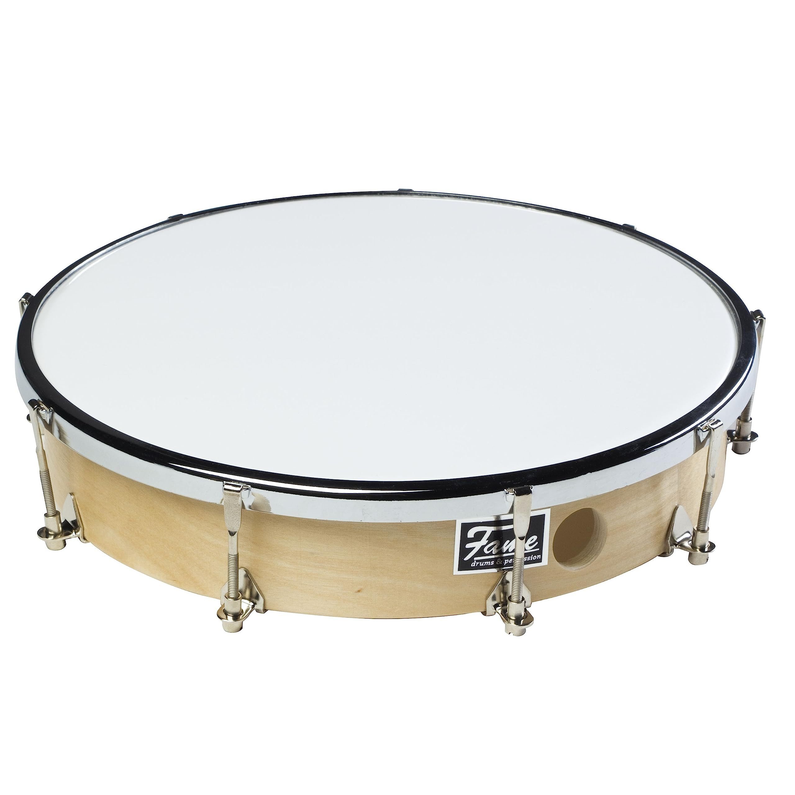 FAME Handtrommel,10" Frame Drum Handtrommel aus Holz Naturfarben Hochglanz Finish inklusive Schlägel und Stimmschlüssel stimmbar Synthetikfell Ideal für Zuhause und Musizieren", Percussion, Handtrommeln, 10" Frame Drum, Handtrommel, Holz Handtrommel