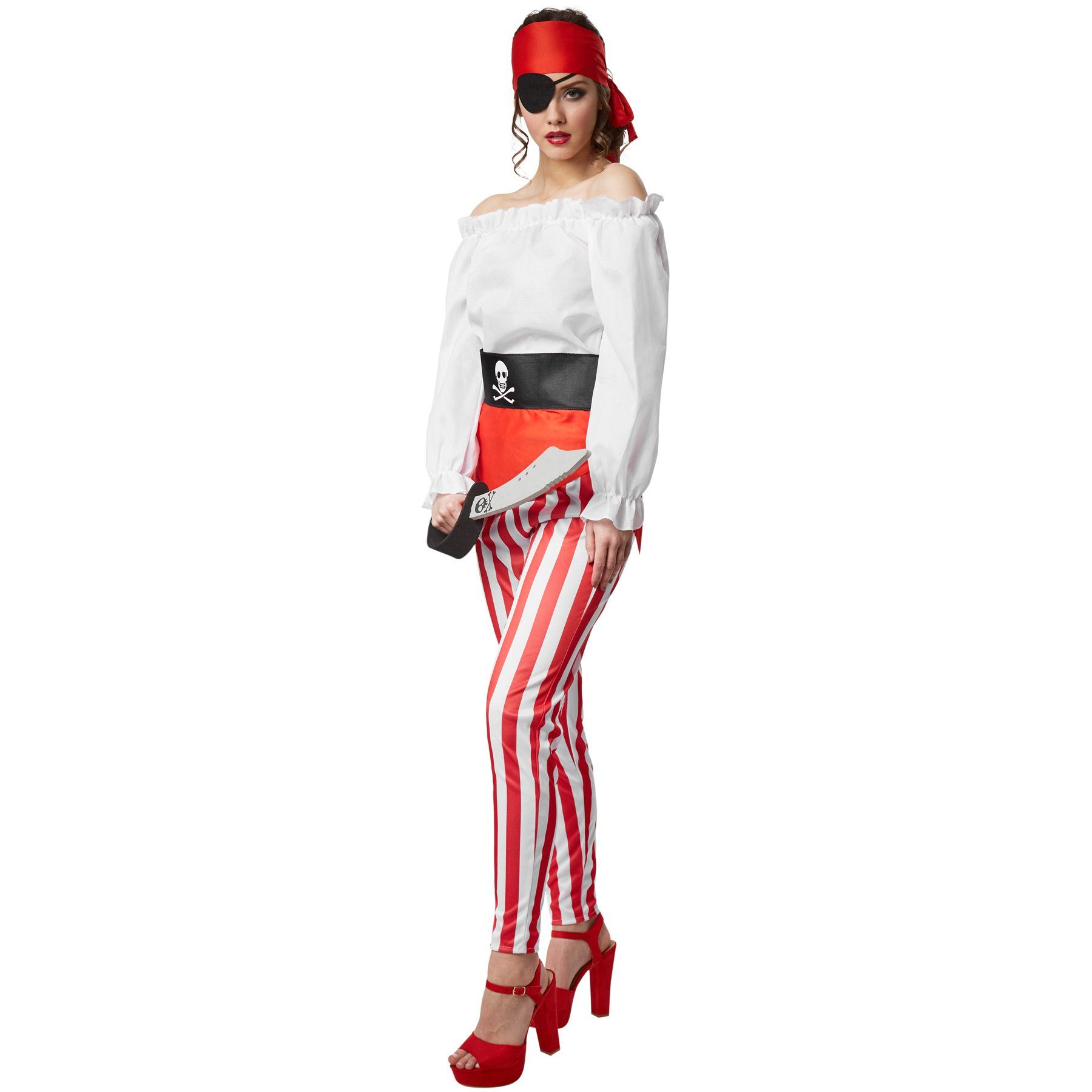 dressforfun Piraten-Kostüm Frauenkostüm Freibeuterin der Meere, Freibeuterin-Outfit in rot-weiß-schwarzem Look