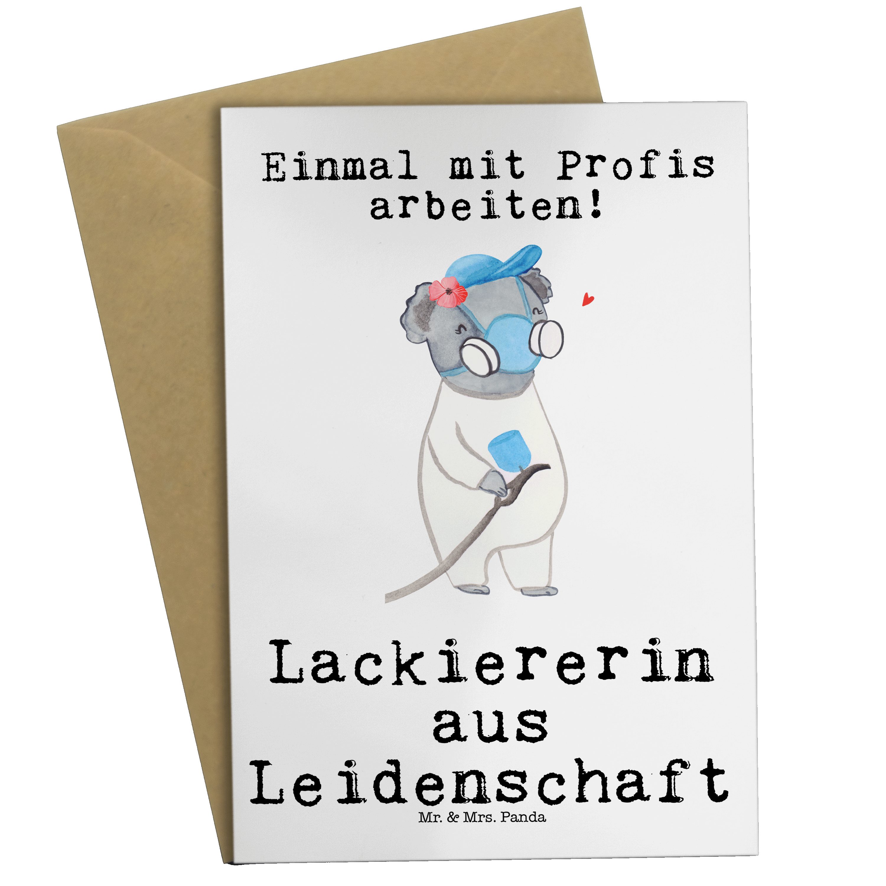 Mr. & Mrs. Panda Grußkarte Lackiererin aus Leidenschaft - Weiß - Geschenk, Glückwunschkarte, Dan