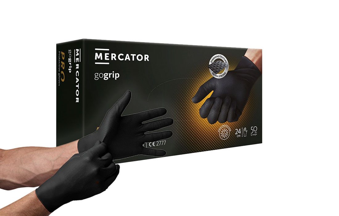 Mercator Einweghandschuhe GoGrip-Pro Nitril Handschuhe mit Diamanttextur (50-St)