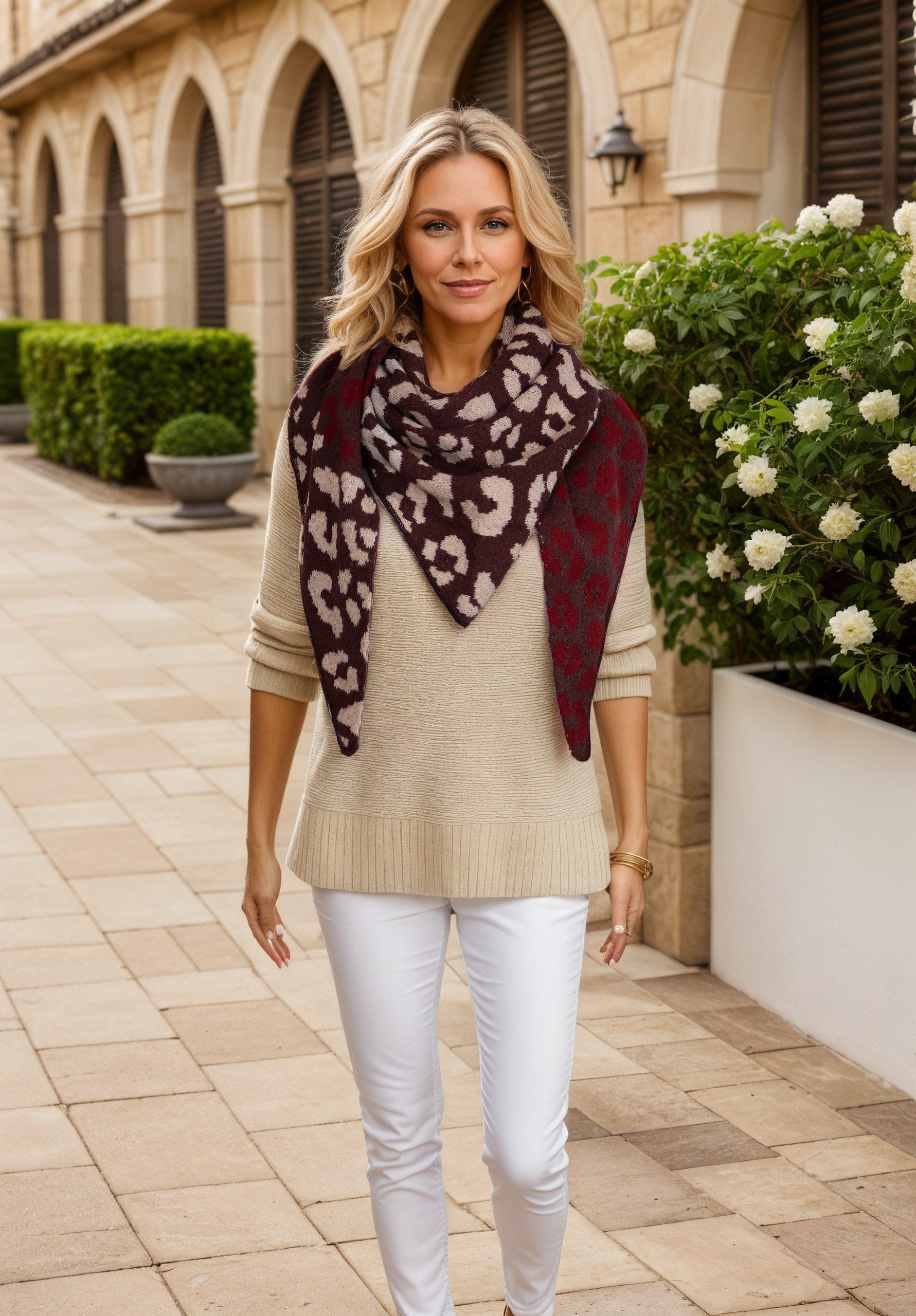 MIRROSI Dreieckstuch kuschliger und warmer Dreiecksschal ca.190x80 cm, (Leo Muster; Neue Kollektion Herbst/Winter 2025), Trendiges LEO-Design, wärmend & weich