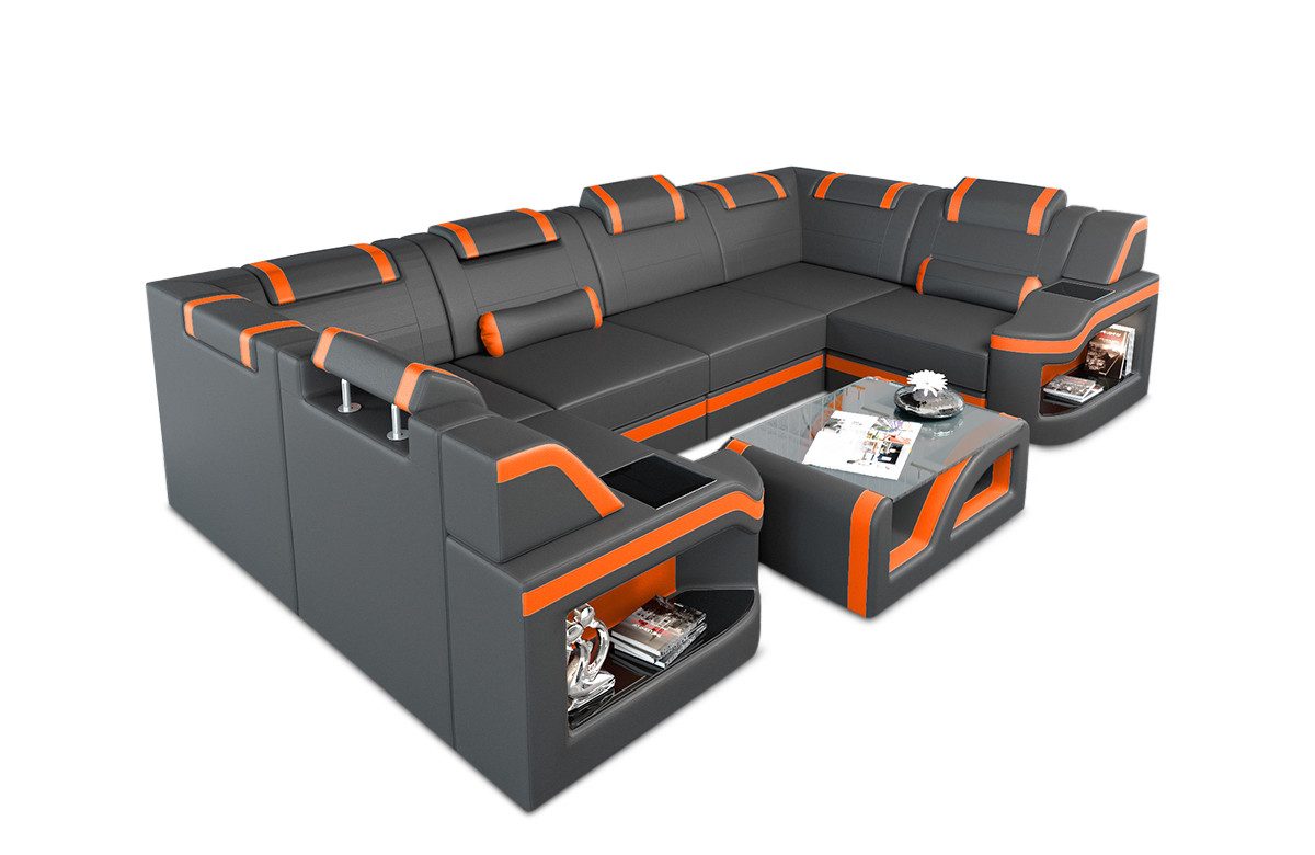 Sofa Dreams Wohnlandschaft Ledercouch Sofa Leder Padua U Form Ledersofa, Couch, mit LED, wahlweise mit Bettfunktion als Schlafsofa, Designersofa