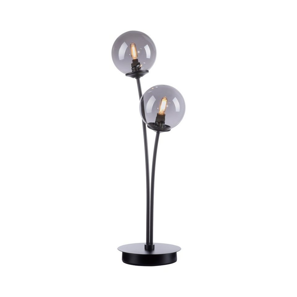 Paul Neuhaus LED Nachttischlampe WIDOW, LED wechselbar, Warmweiß, Schalter,  Schnurschalter, Schlichte, schwarze Rauchgläser