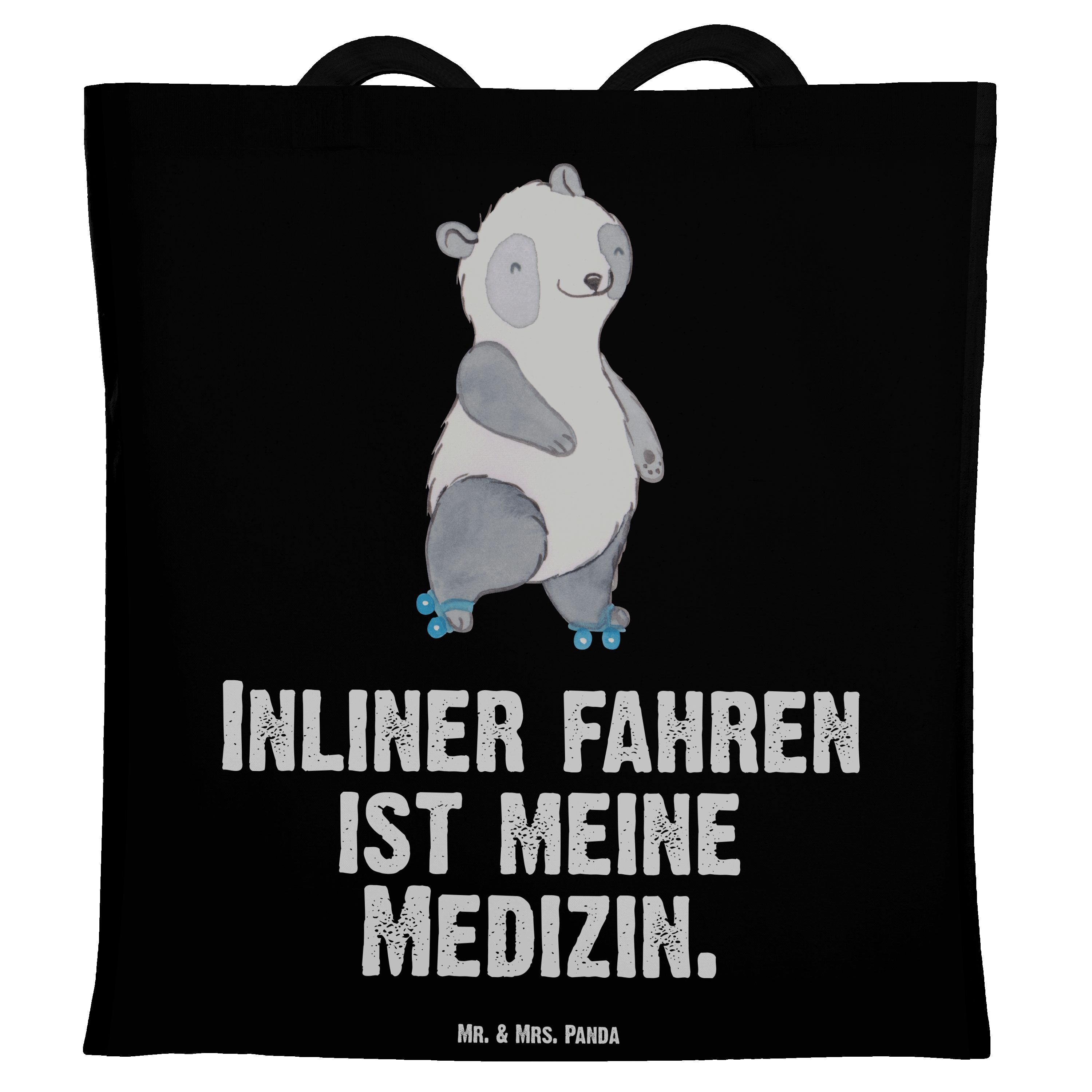 Mr. & Mrs. Panda Tragetasche Panda Inliner fahren Medizin - Schwarz - Geschenk, Jutebeutel, Beutel (1-tlg)