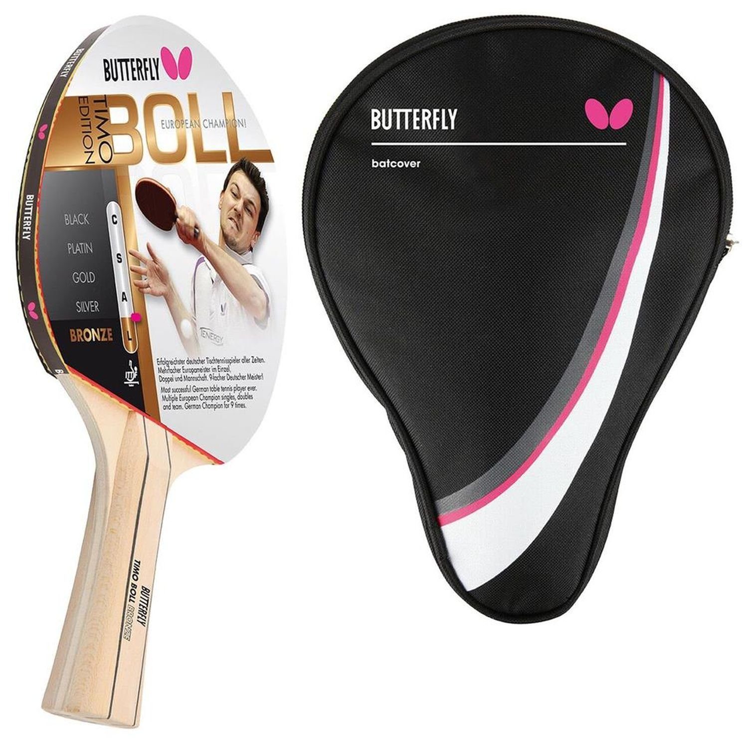 Butterfly Tischtennisschläger 1x Timo Boll Bronze 85010 + Drive Case 1, Tischtennis Schläger Set Tischtennisset Table Tennis Bat Racket