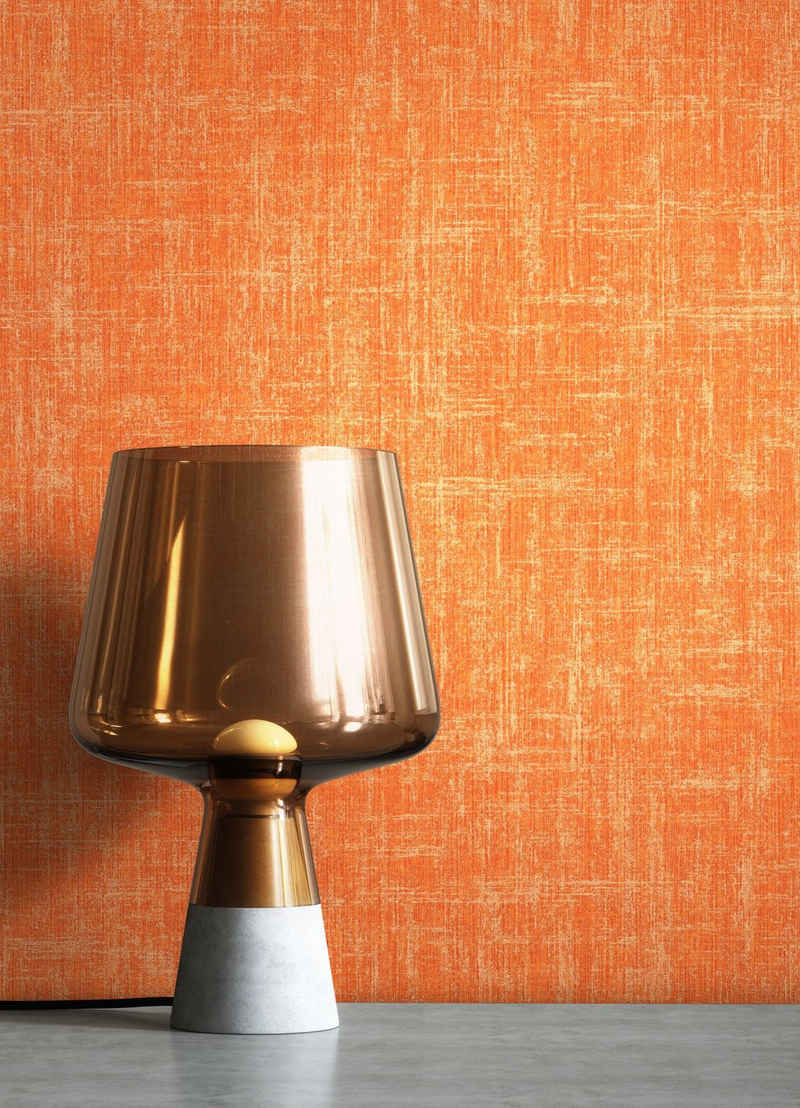 Newroom Vliestapete, Orange Tapete Uni Leicht Glänzend - Unitapete Gold Modern Klassik Einfarbig Leinenoptik für Wohnzimmer Schlafzimmer Flur