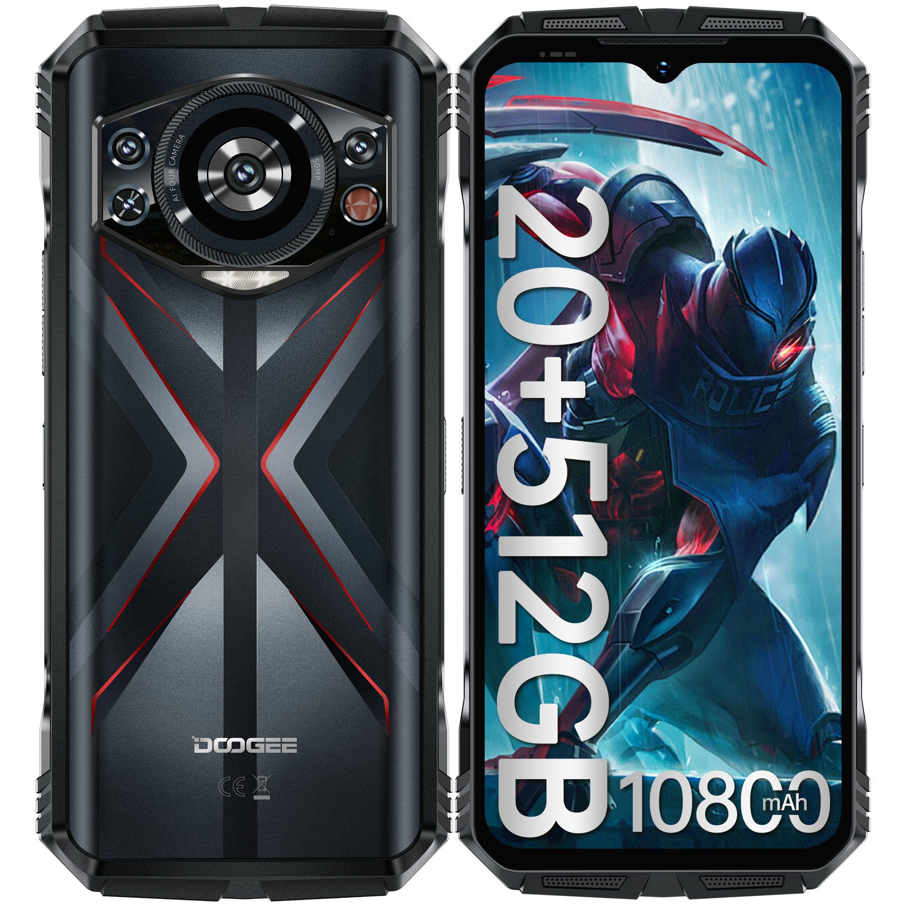 DOOGEE S118 4G 20+512GB Outdoor Smartphone (16,71 cm/6.58 Zoll, 512 GB Speicherplatz, 50 MP Kamera, IP68 Wasserdicht Baustellenhandy, 10800mAh, Dual SIM 4G, NFC, OTG, GPS)