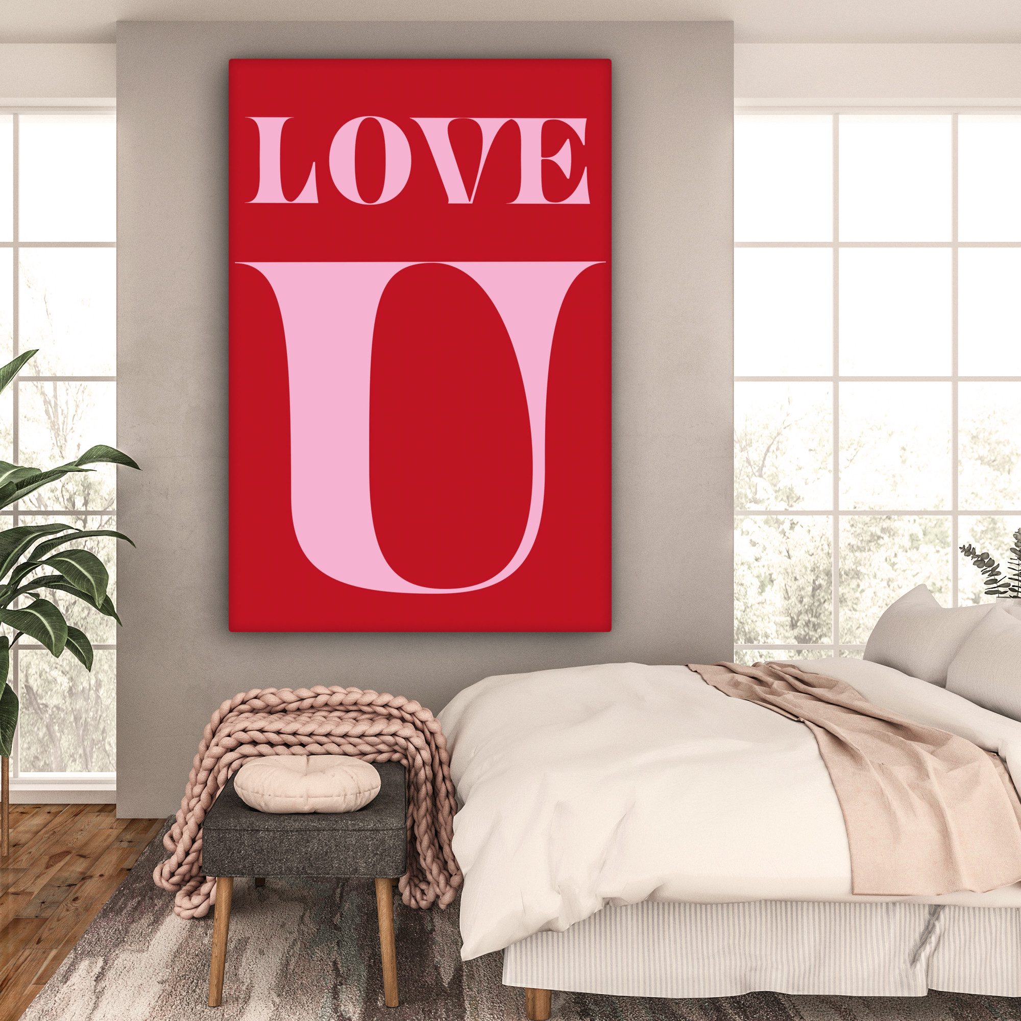 OneMillionCanvasses® Leinwandbild Rot - Liebe - Valentinstag - Rosa, Fotodruck (1 St), Leinwandbilder XXL für Wohnzimmer 90x140 cm