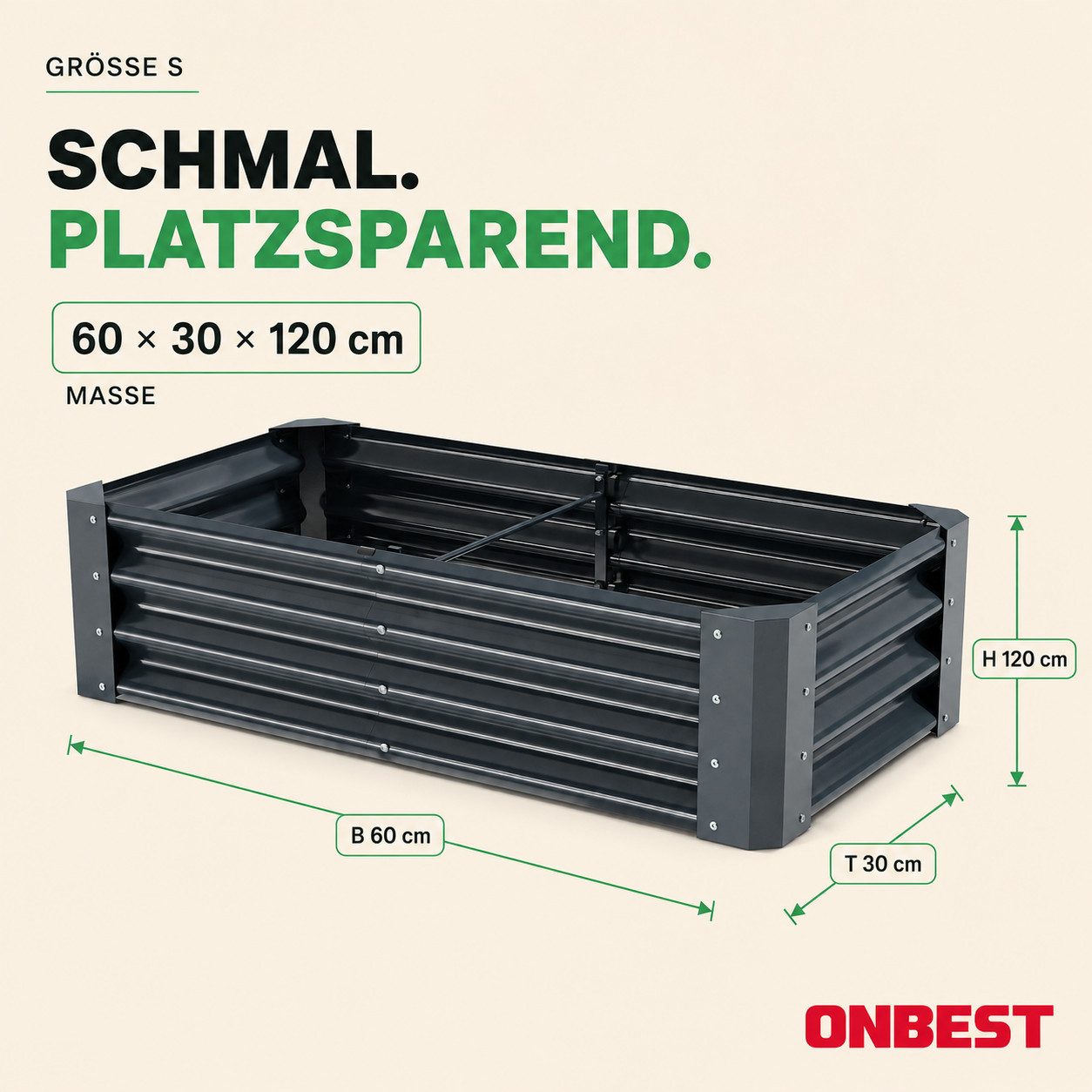 Onbest Hochbeet Metall aus verzinktem 0,4mm Stahl, inklusive Werkzeug & Handschuhe