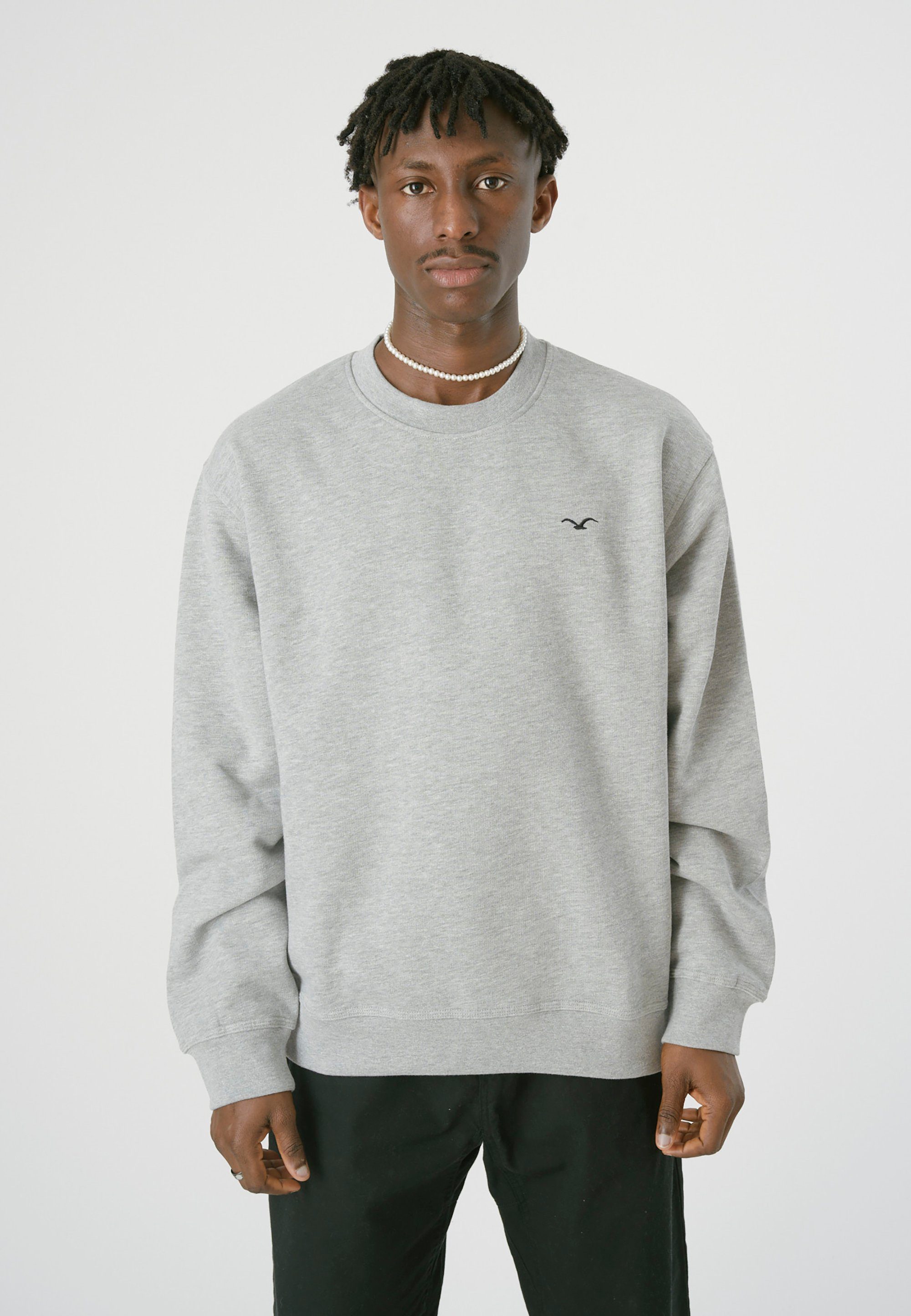 Cleptomanicx Sweatshirt Ligull Boxy mit Möwenstickerei grau-grau kleiner