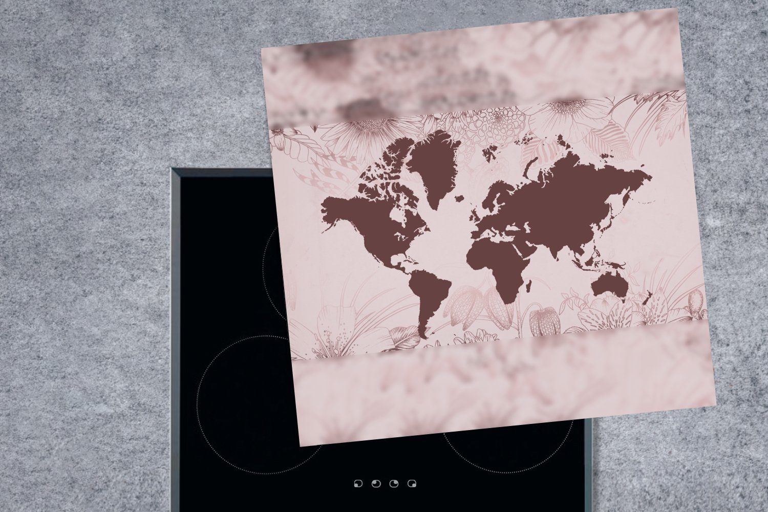 MuchoWow Herdblende-/Abdeckplatte Weltkarte - Blume Rot, Ceranfeldabdeckung, cm, (1 tlg), Arbeitsplatte - Vinyl, für 78x78 küche