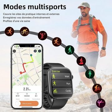 Hwagol Fur Damen Herren mit IP67 wasserdicht Bluetooth Anrufe Smartwatch (1.85 Zoll, Android / iOS), mit 140+ Sportmodi SpO2 Pulsuhr Schlafmonitor Schrittzähler, Armband