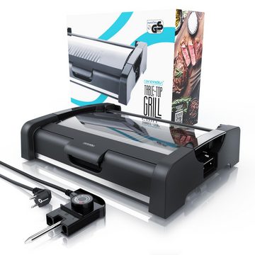 Arendo Tischgrill, Gourmet Tischgrill mit Glasabdeckung Elektrogrill 1650W