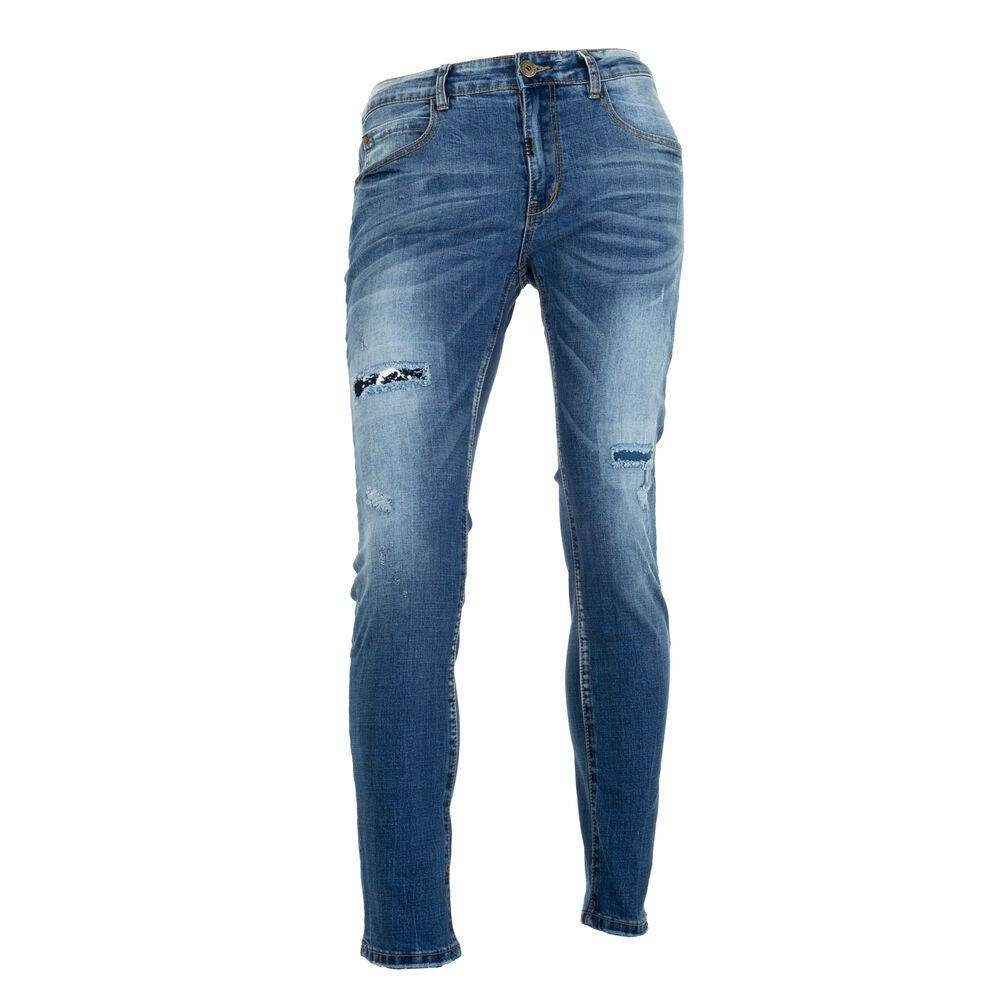 Stretch-Jeans Herren Jeans in Freizeit Used-Look Ital-Design Blau