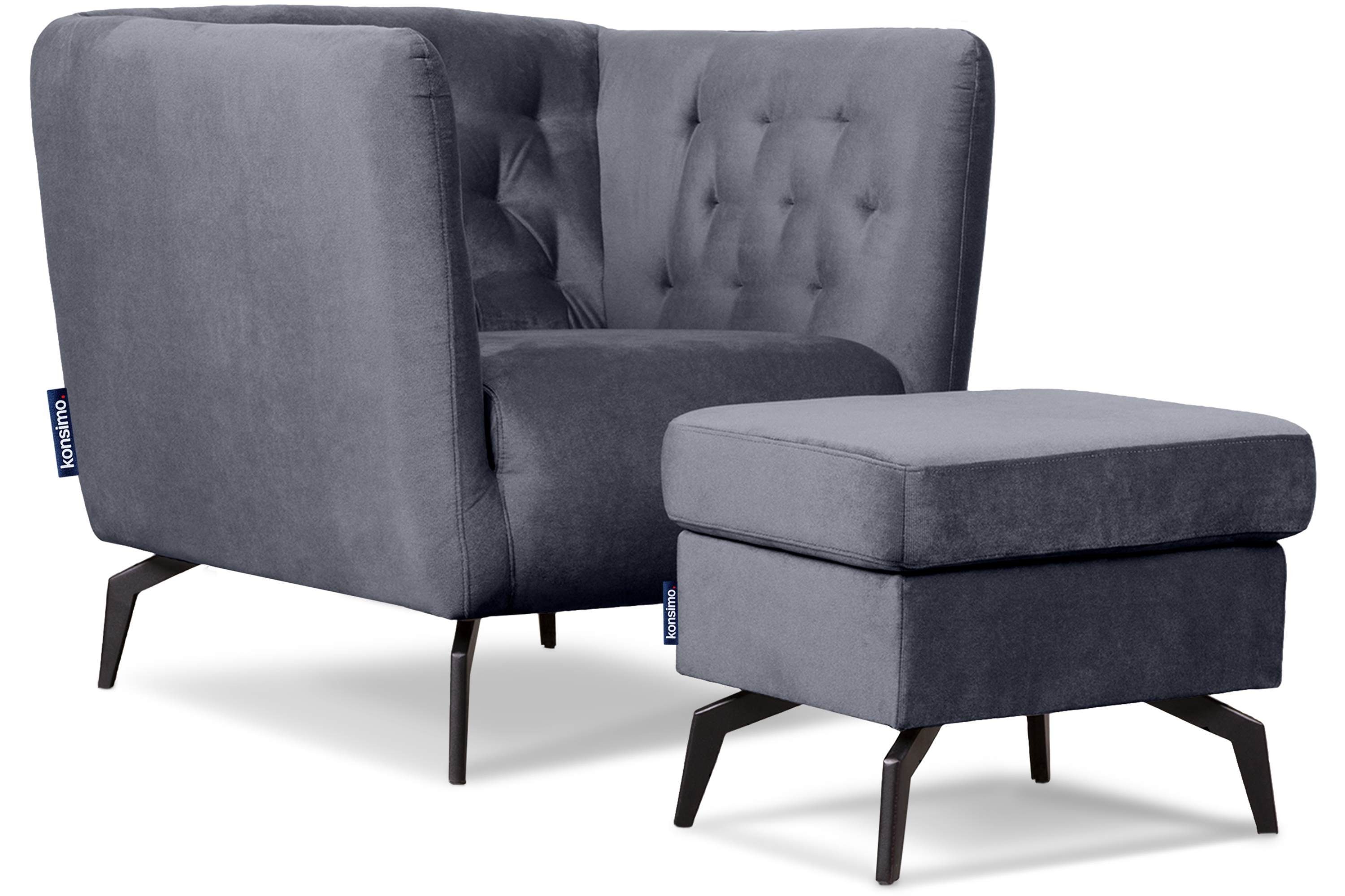 Gesteppter im Sessel und Sitz Feder grau Sessel, Schaumstoff CORDI auf hohen grau gewellte | Konsimo Metallfüßen,