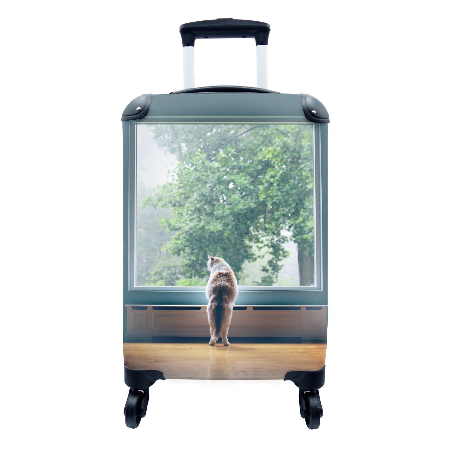 MuchoWow Handgepäckkoffer Katze am Fenster, 4 Rollen, Reisetasche mit rollen, Handgepäck für Ferien, Trolley, Reisekoffer