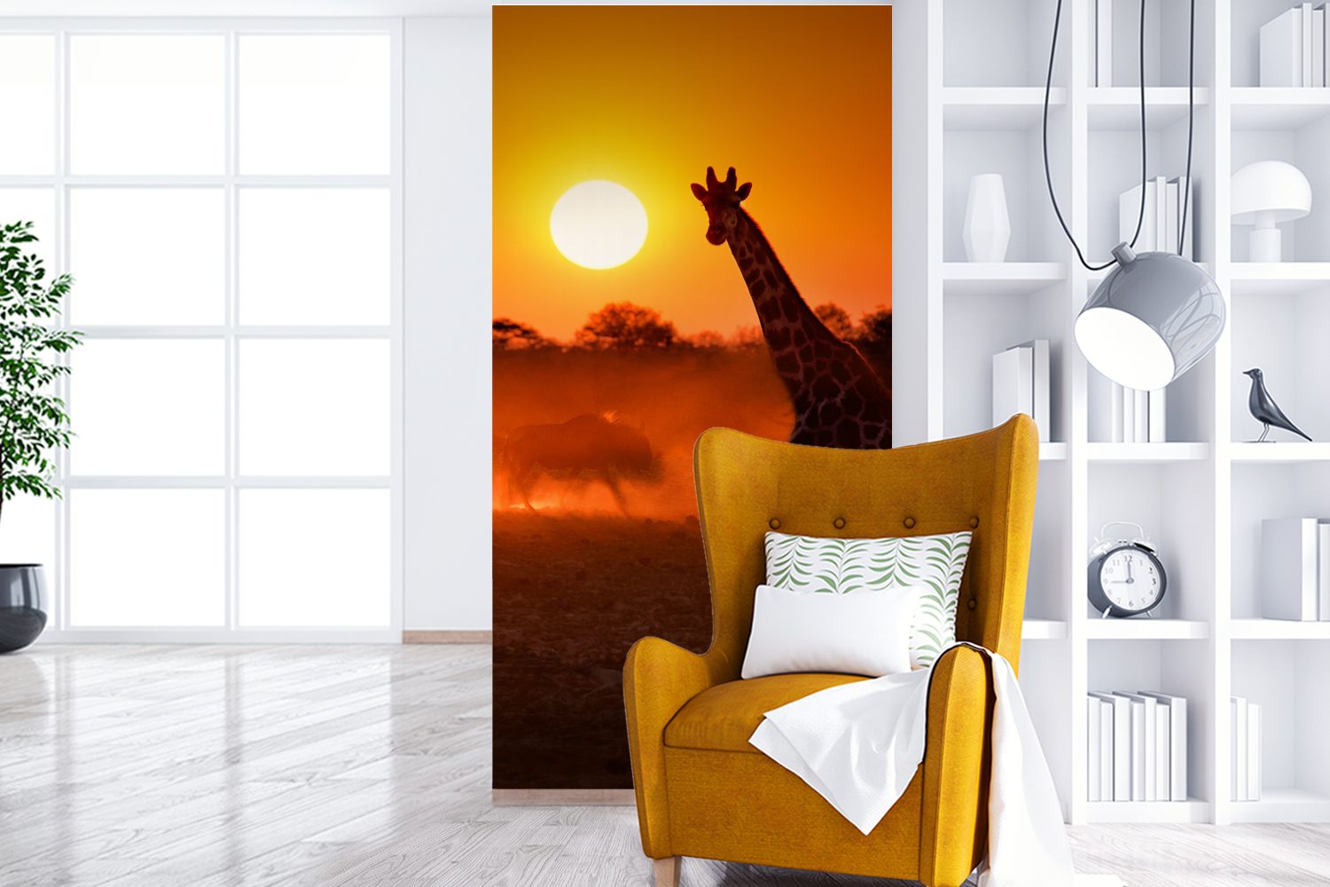 Schlafzimmer Giraffe Matt, Fototapete bedruckt, Wohnzimmer St), Vliestapete (2 für Savanne, - Küche, - Fototapete MuchoWow Sonne