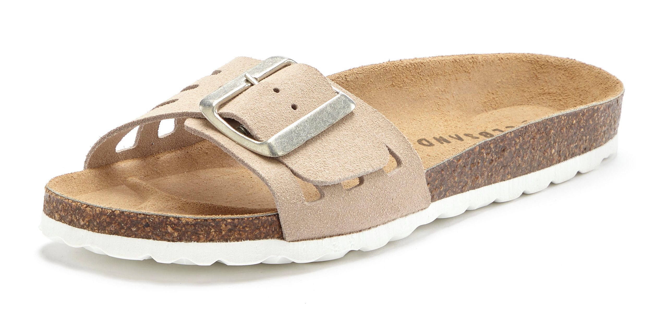 Leder, Mule, Korkfußbett offener hochwertiges Elbsand Sandale, beige Schuh, weiches Pantolette