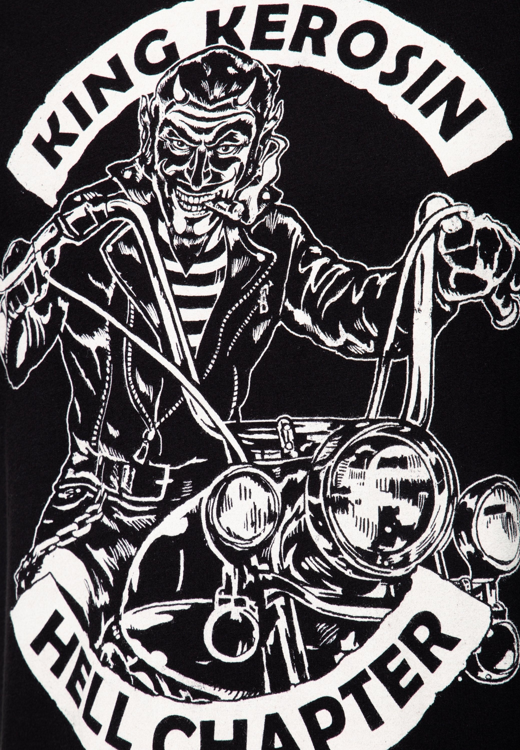 Print schwarz Vintage im Chapter Devil front Chopper Stil Hell KingKerosin (1-tlg) Print-Shirt