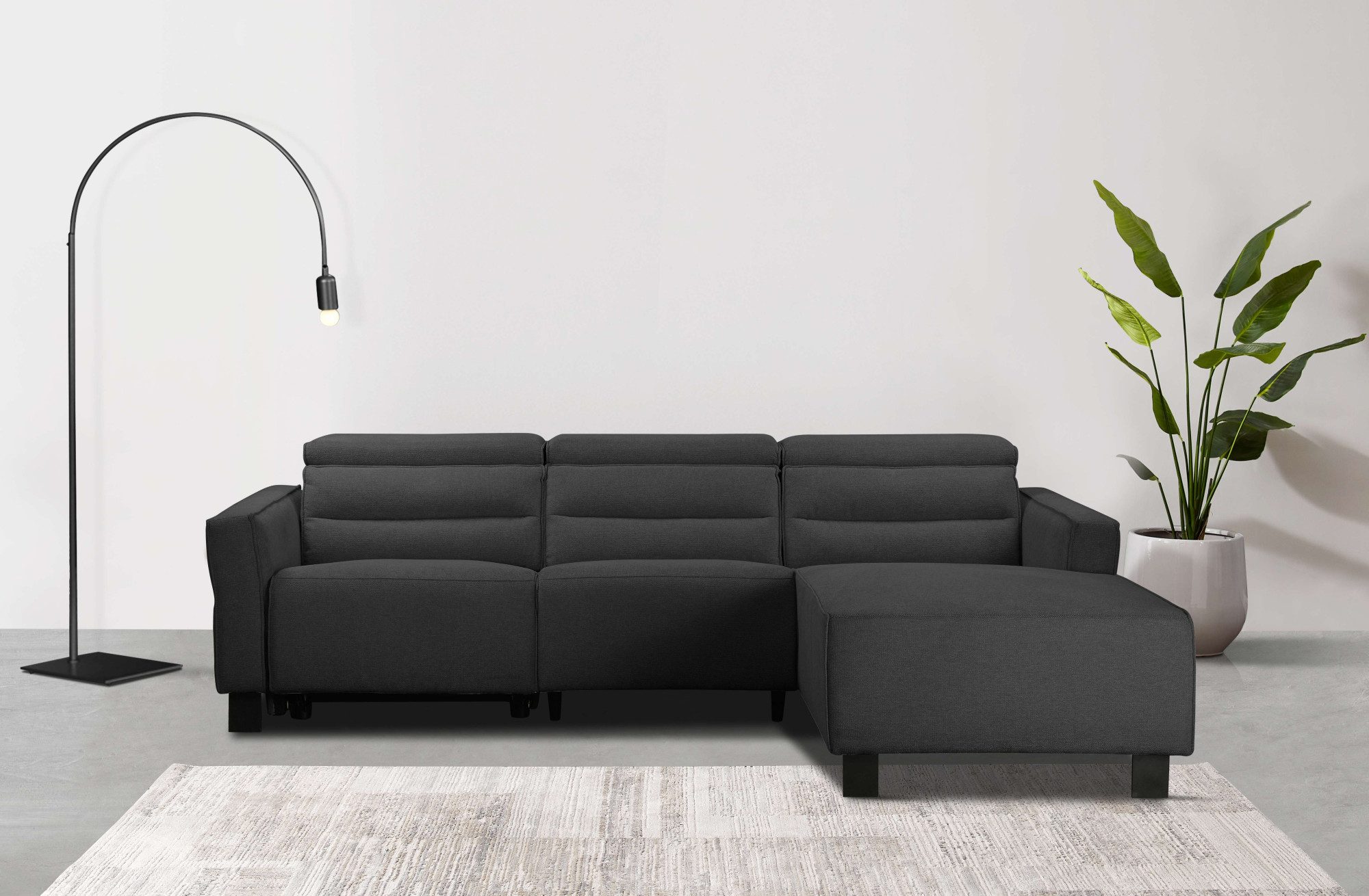 OTTO home Ecksofa CARPARI Webstoff,L-Form,224 cm, man./elektr. Relaxfunktion, (USB A/C), sowie Kopfteilverstellung