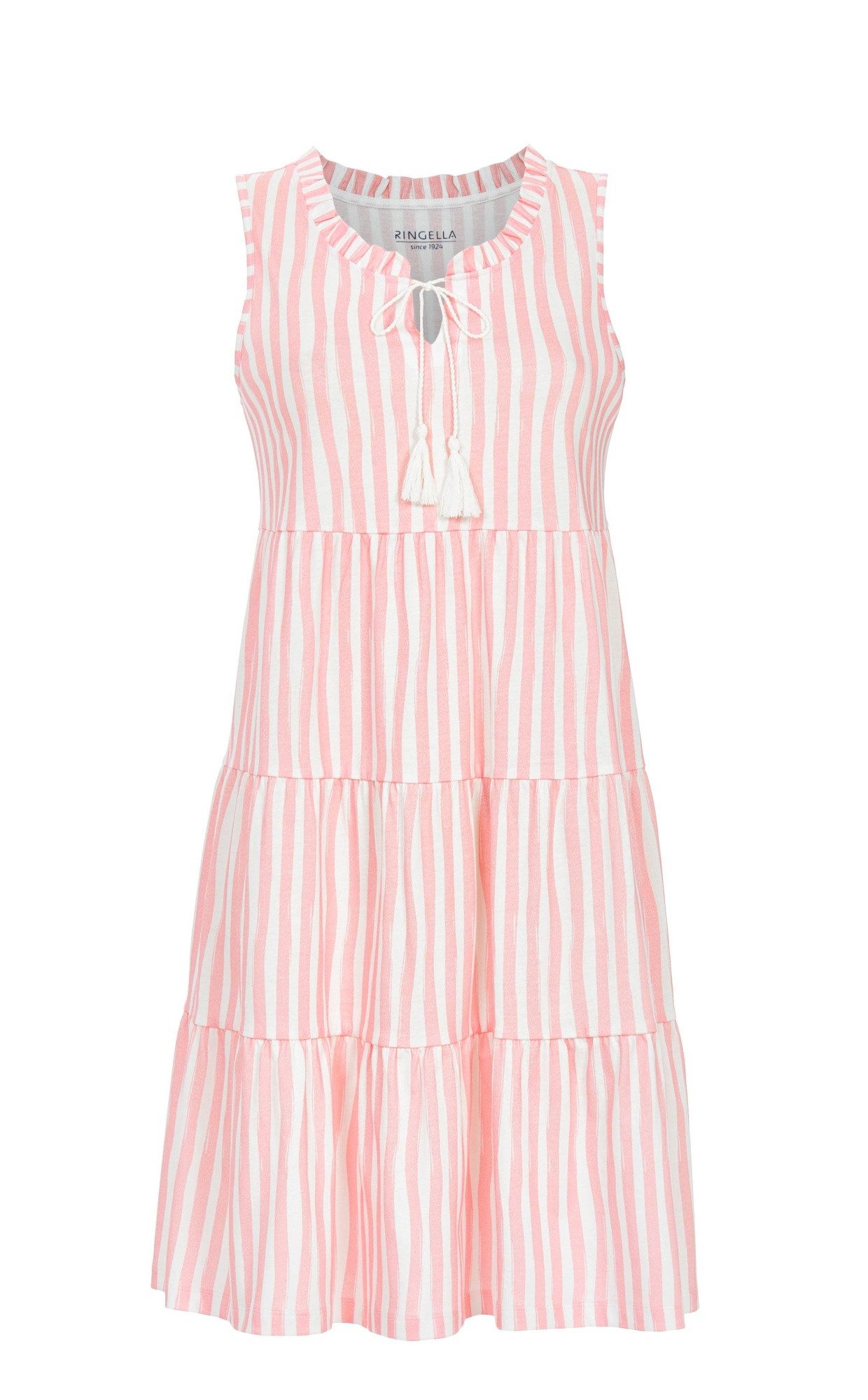 Ringella Nachthemd - ärmelloses Sleepshirt im Stufenlook mit gerüschtem Halsausschnitt 100% Baumwolle