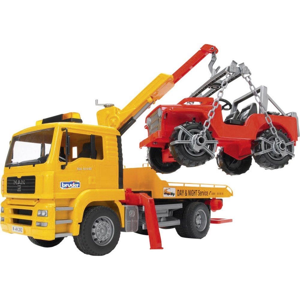 Bruder® Spielzeug-Auto bruder MAN TGA Abschlepp-LKW mit Geländewagen Fertigmodell Nutzfahrze