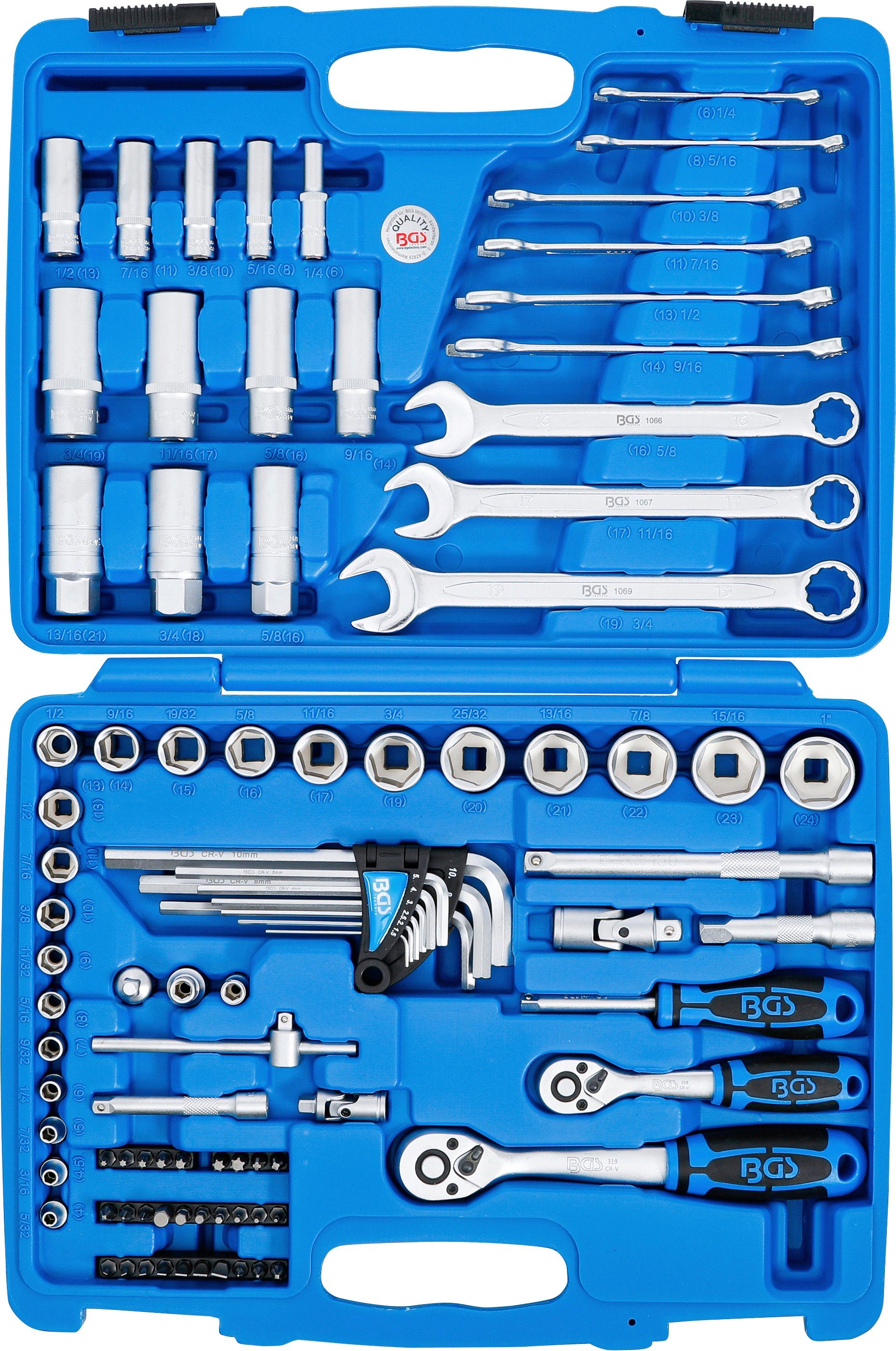 BGS Steckschlüssel Steckschlüssel-Satz Sechskant (92 6,3 mm St), Antrieb mm / (3/8) 10 (1/4)