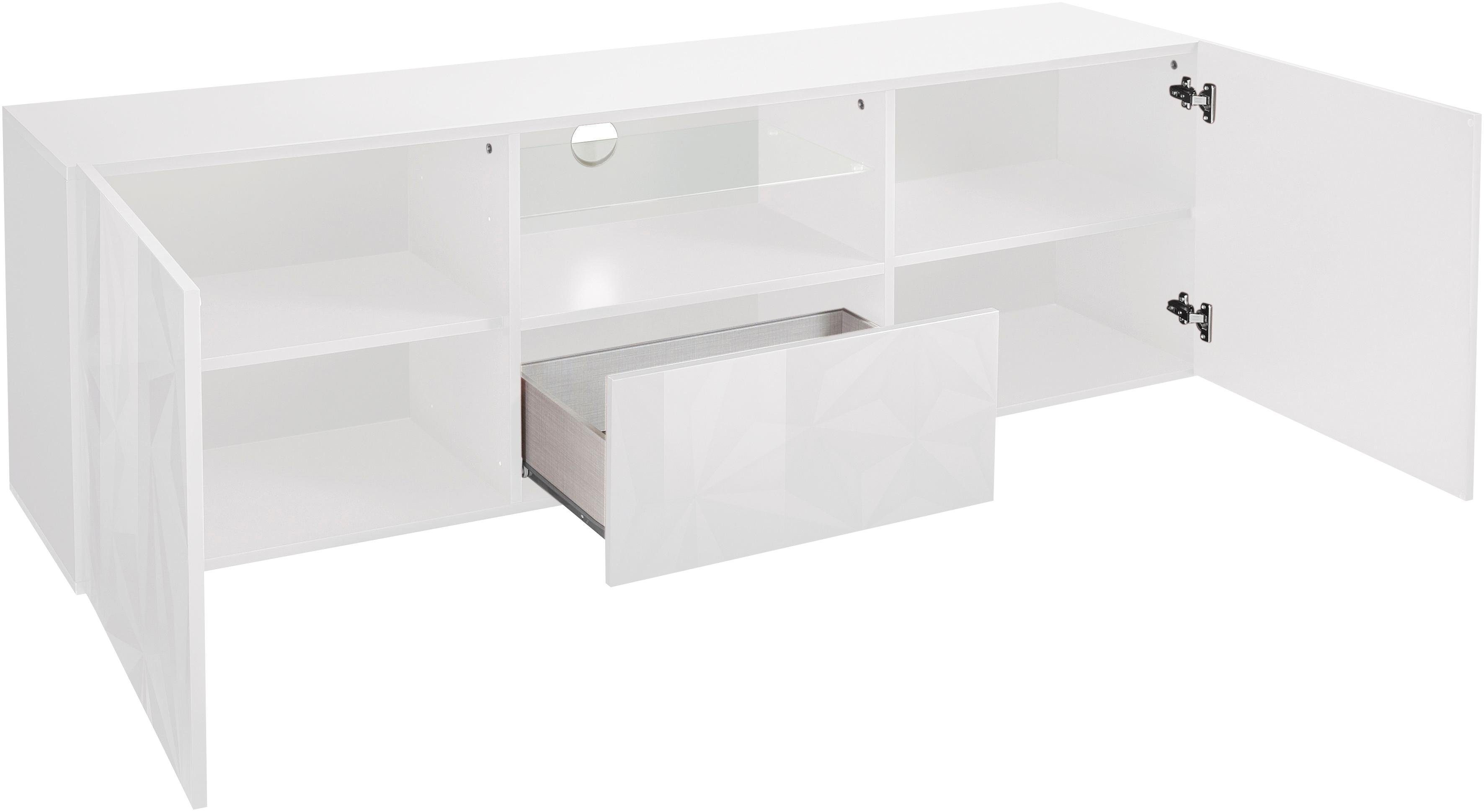 Home affaire Lowboard Prisma Breite 181 cm, TV-Board 2 Türen, 1 Schubkasten, TV-Schrank, Front mit elegantem Siebdruck, grifflos, viel Stauraum