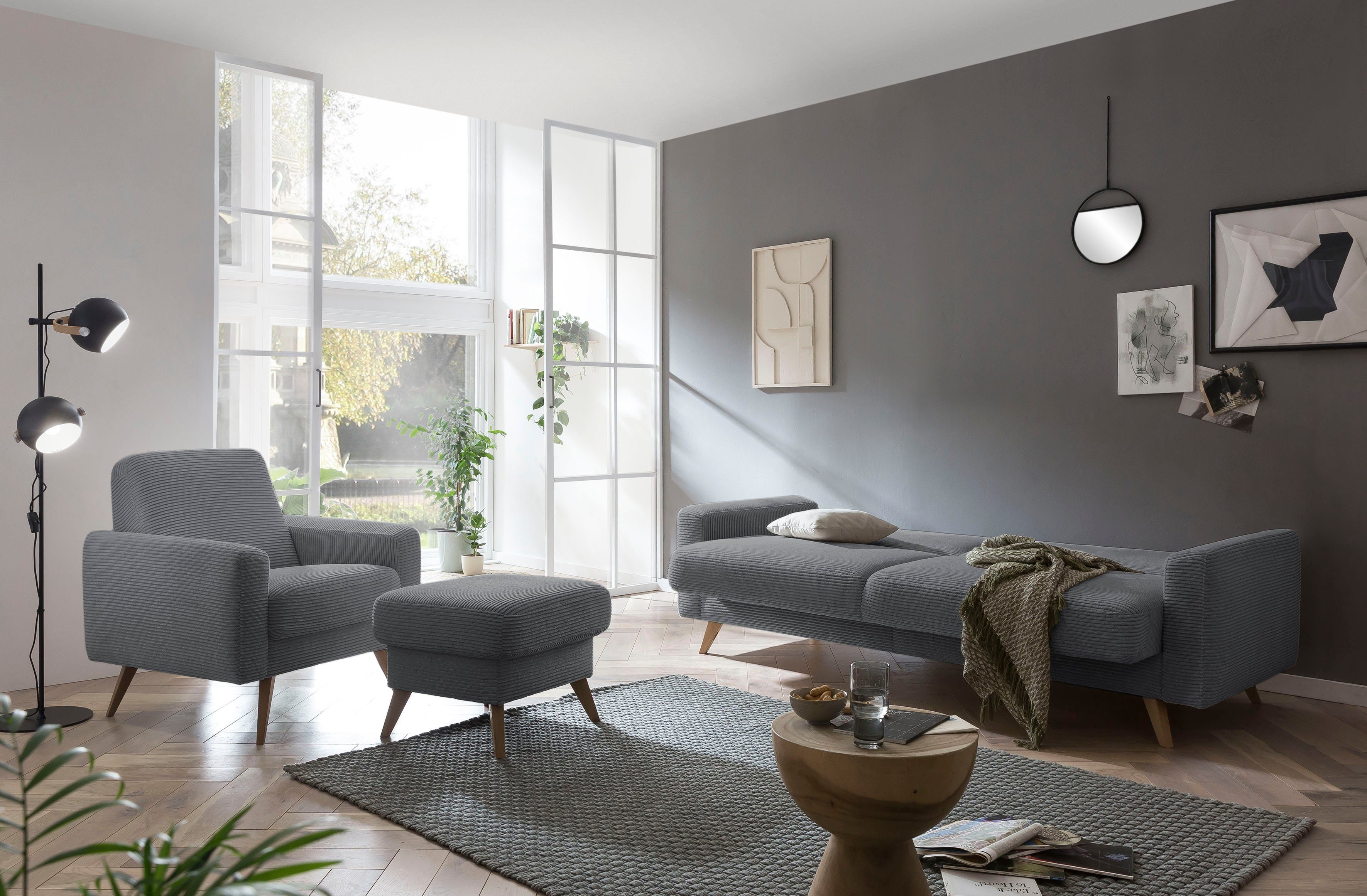exxpo - sofa fashion grey 3-Sitzer Inklusive Bettfunktion Samso, und Bettkasten