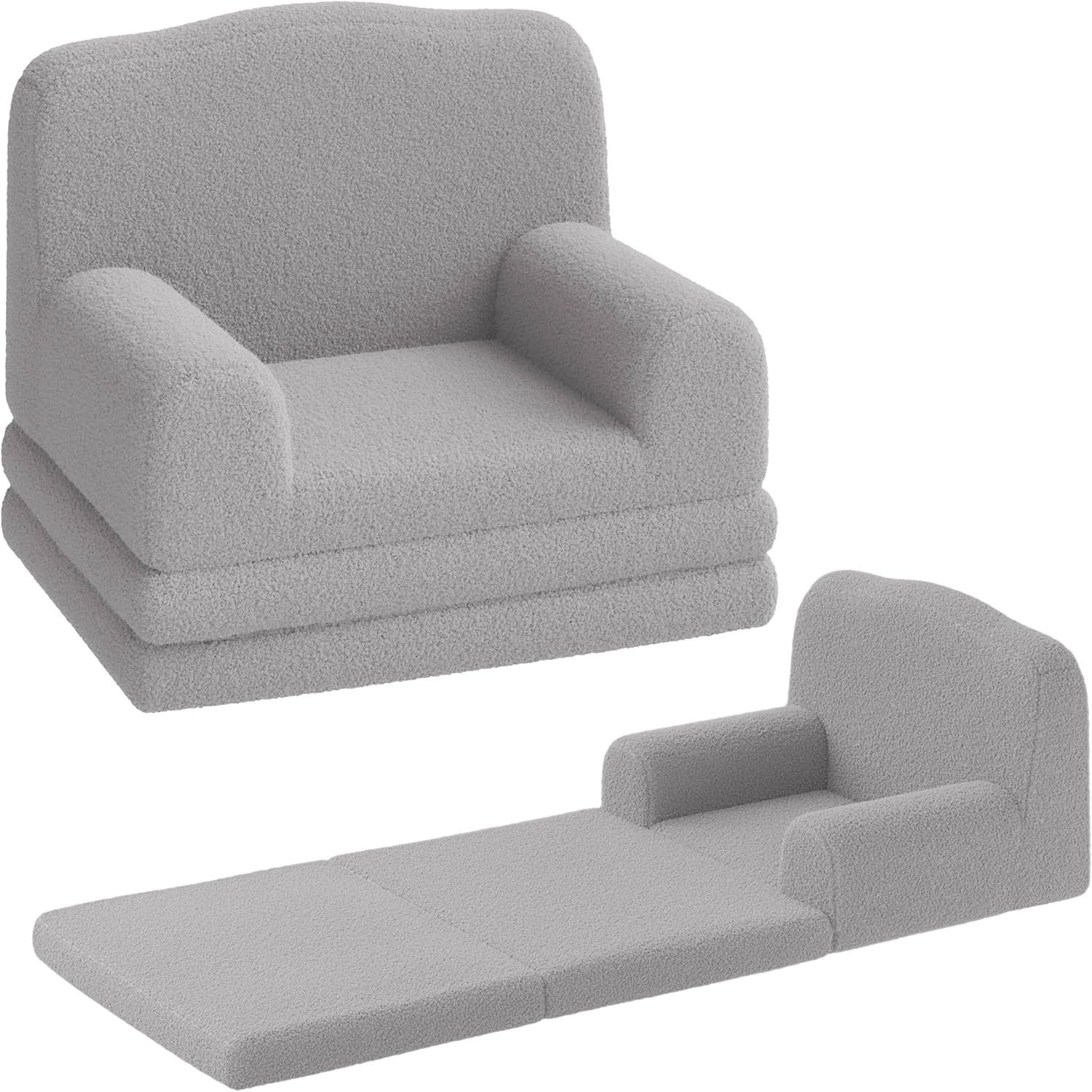 GarveeMore Kindersofa 2-in-1 Schlafsofa Sofabett Klappsofa für Kinder aus Teddystoff