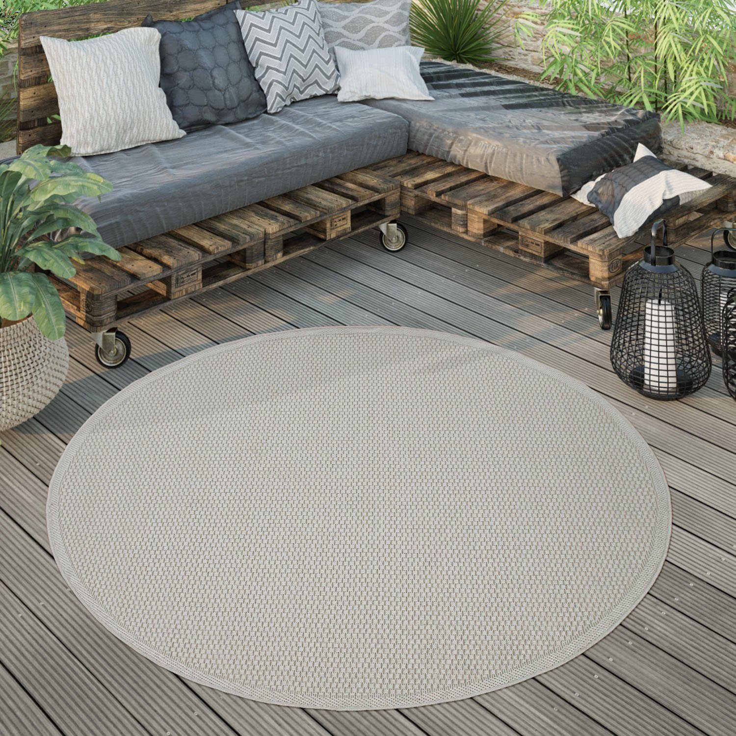 geeignet, Sisal rund, Flachgewebe, 4 Outdoor Wohnzimmer elfenbeinfarben Timber mm, Home, und 125, In- Teppich Höhe: Paco Optik,