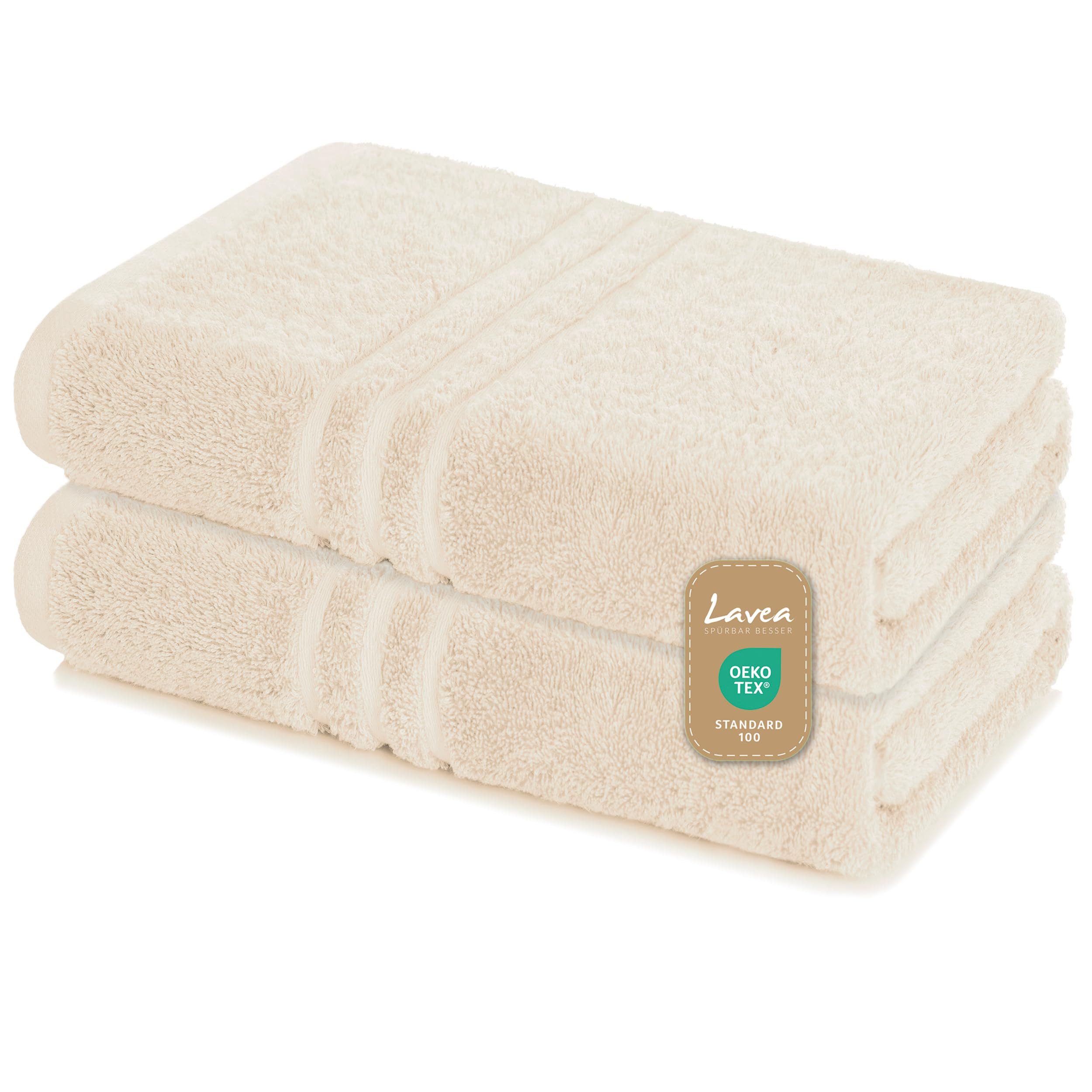 Lavea Handtuch Set saugstarke Frottierserie Elena, aus 100% strapazierfähiger Baumwolle (80x200cm, 2-St), Saunatuch - angenehmes Hautgefühl bei jedem Sauna-Gang - 500g/m²