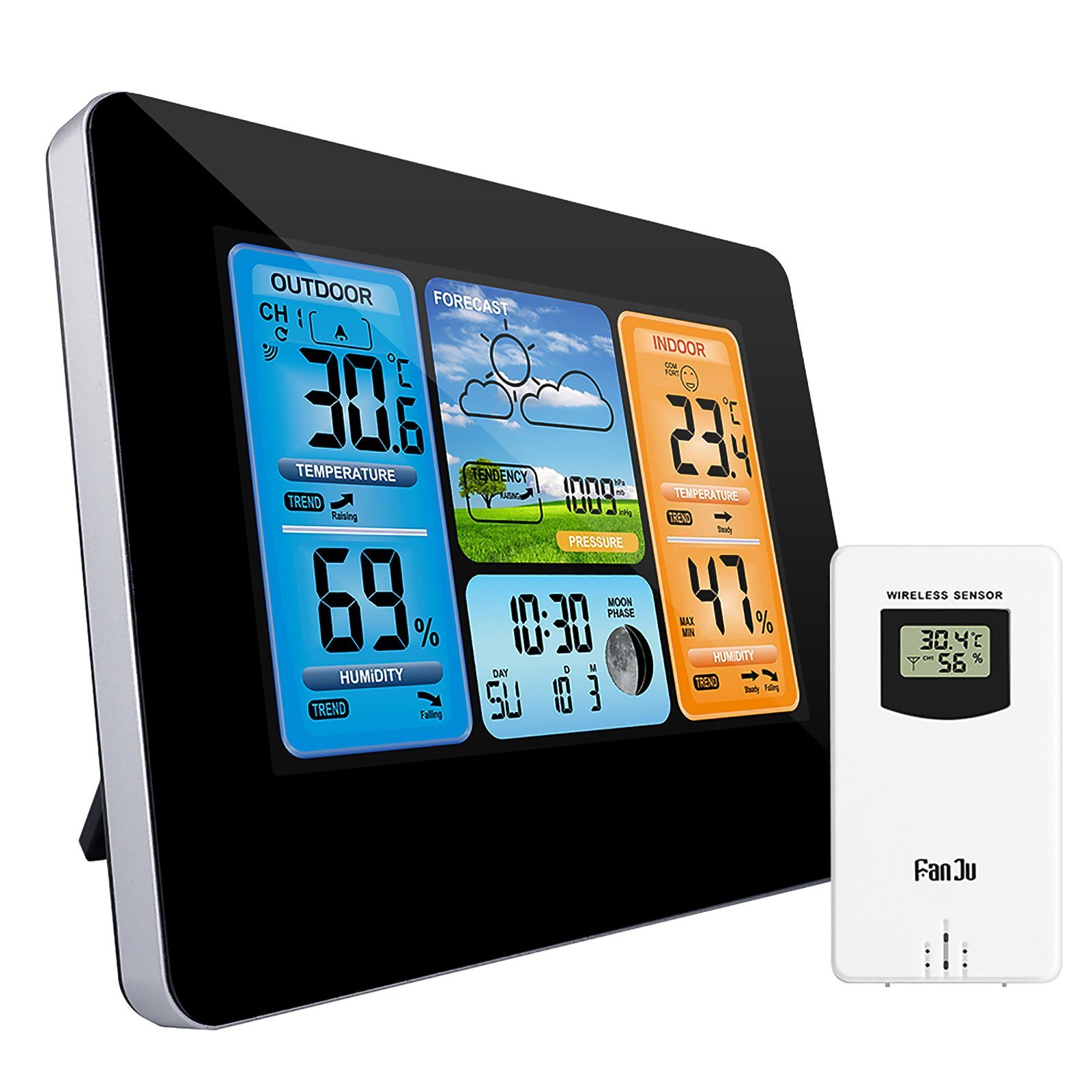 BlingBin Funk Wetterstation Farbdisplay Thermometer Digitale Wecker +  sensor Funkwetterstation