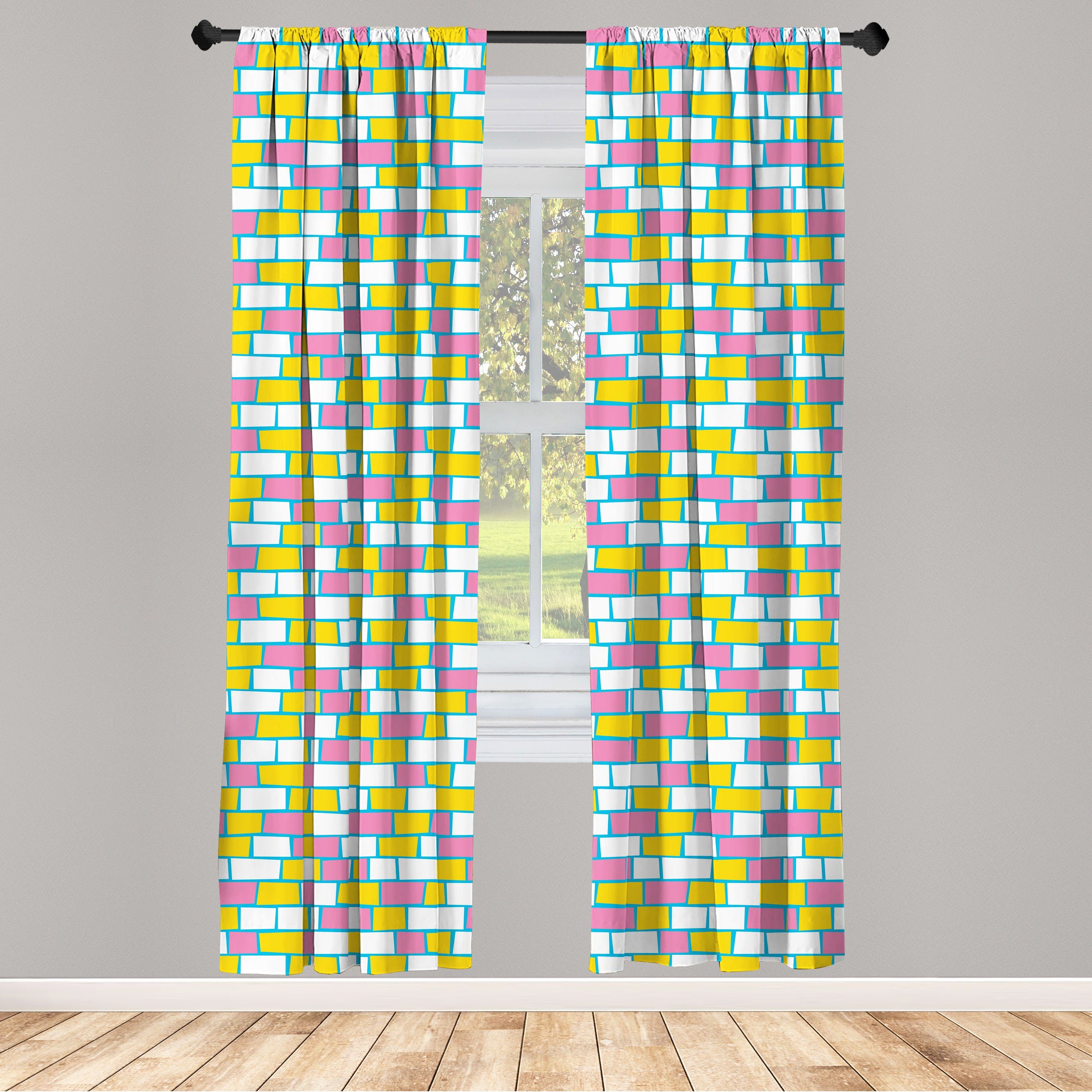 Gardine Vorhang für Wohnzimmer Schlafzimmer Dekor, Abakuhaus, Microfaser, Geometrisch Cartoonish Ziegelmauer