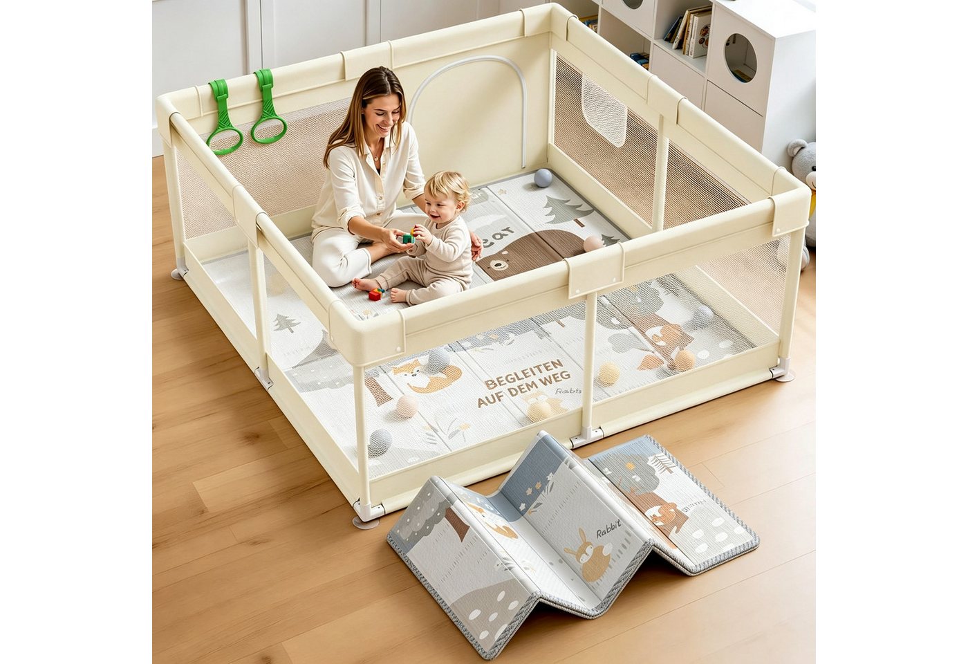 MC Star Laufstall Baby 120 x 120 cm (ideal für den Innenbereich, Großer Baby Laufgitter), Sicherheit Spielplatz Kinder mit Netzdesign