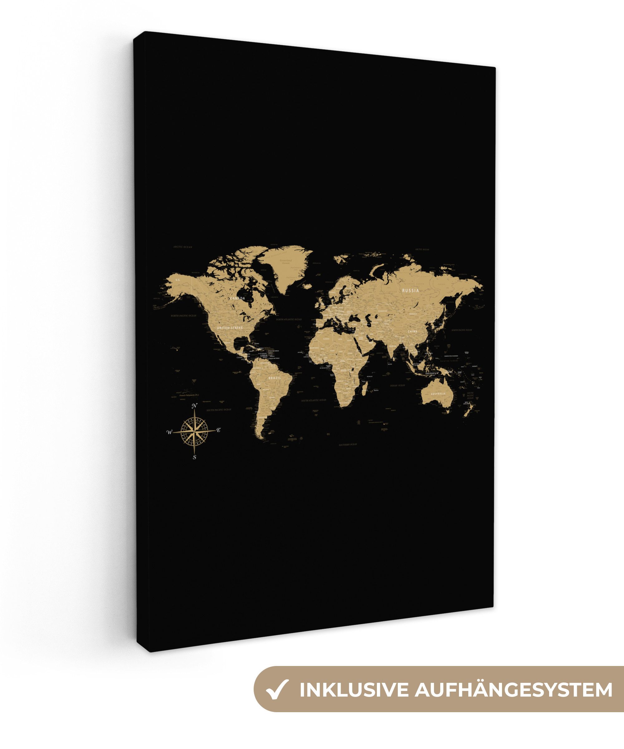 OneMillionCanvasses® Leinwandbild Weltkarte - Beige - günstig online kaufen