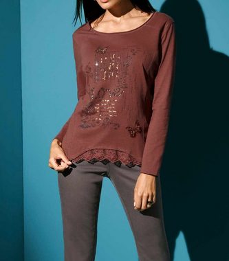 Ambria Print-Shirt AMBRIA Damen Druckshirt mit Spitze, kupferfarben